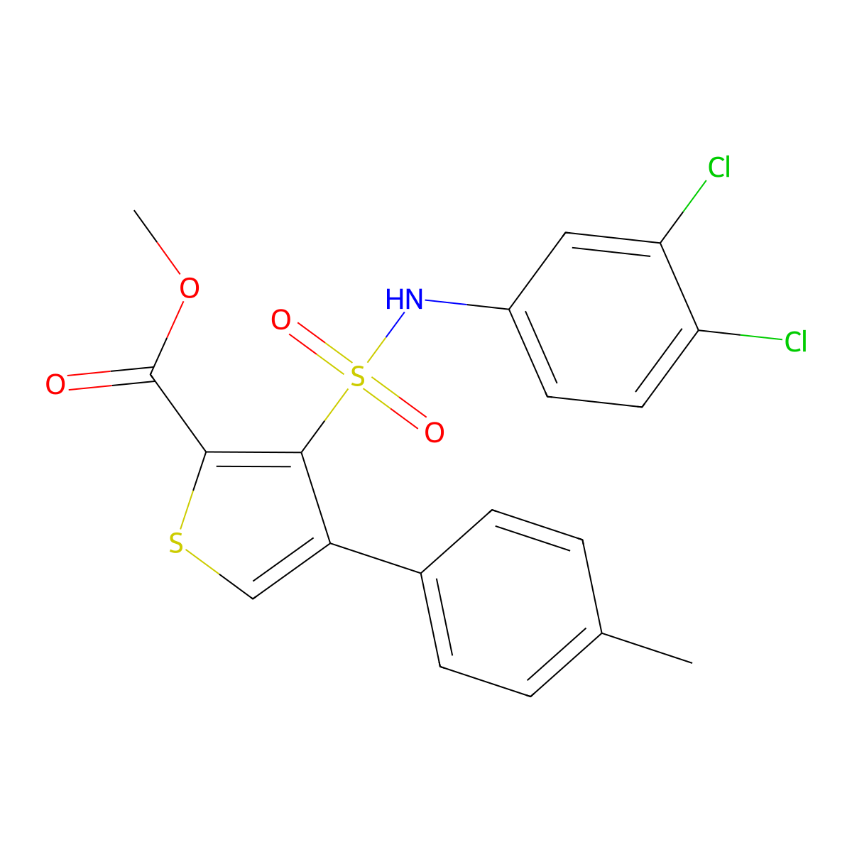 Methyl 3-[(3,4-dichlorophenyl)sulfamoyl]-4-(4-methylphenyl)thiophene-2-carboxylate molecular structure, CAS 1224010-26-7