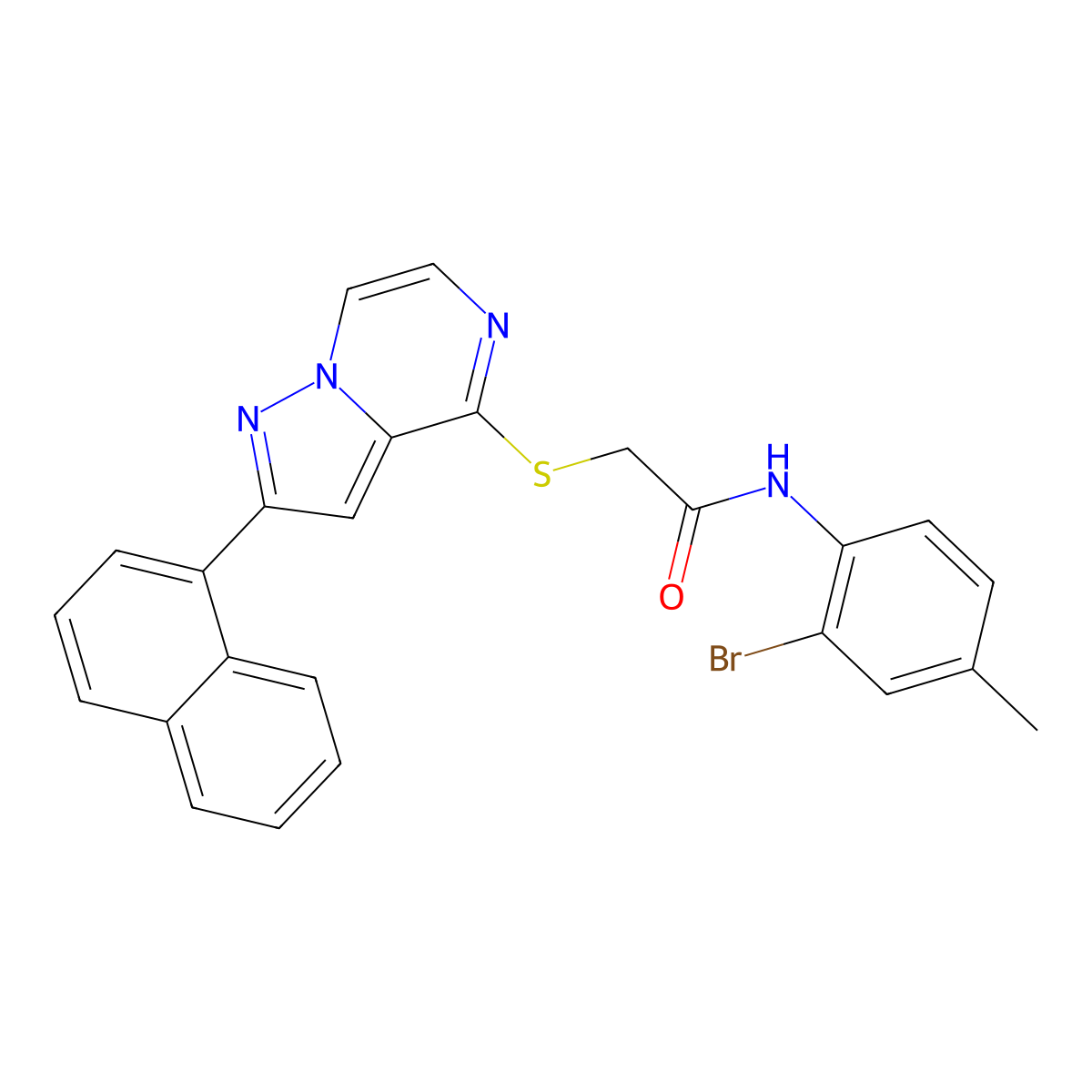 N-(2-bromo-4-methylphenyl)-2-{[2-(1-naphthyl)pyrazolo[1,5-a]pyrazin-4-yl]thio}acetamide molecular structure, CAS 1224010-43-8