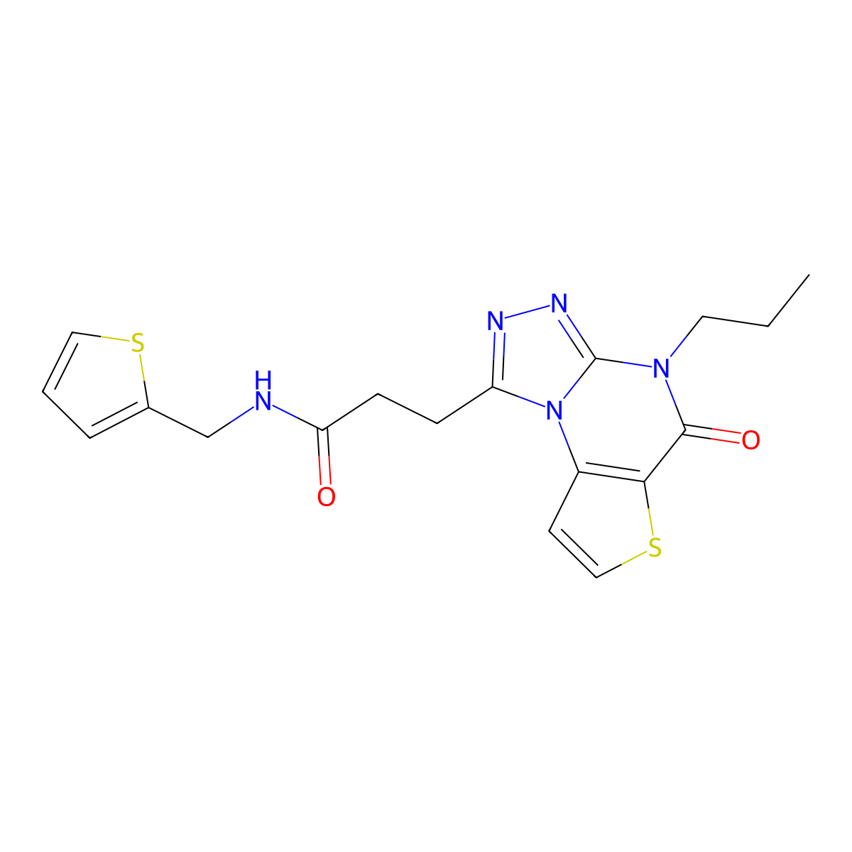 3-{7-oxo-8-propyl-5-thia-1,8,10,11-tetraazatricyclo[7.3.0.0^{2,6}]dodeca-2(6),3,9,11-tetraen-12-yl}-N-[(thiophen-2-yl)methyl]propanamide molecular structure, CAS 1224011-24-8