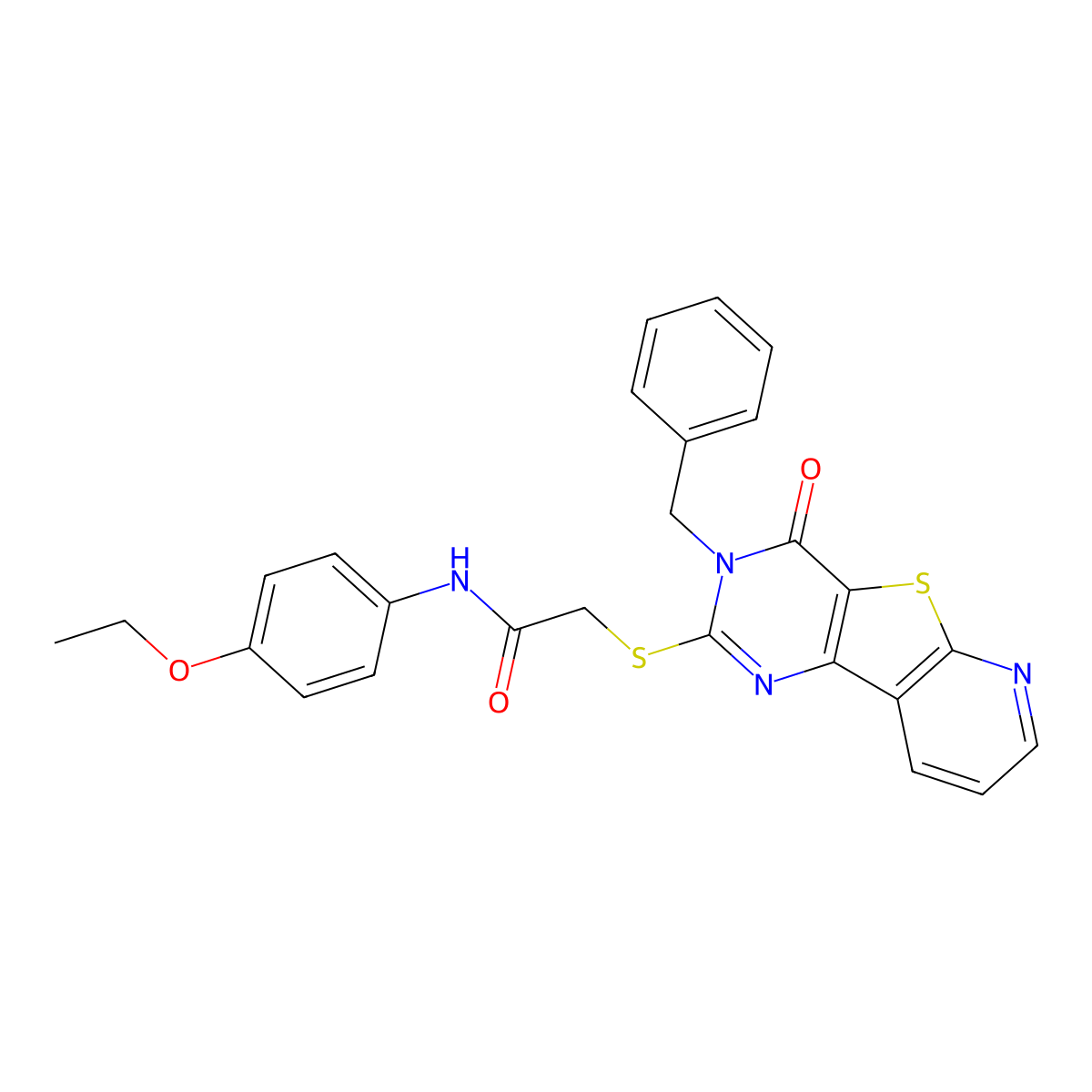 2-({5-benzyl-6-oxo-8-thia-3,5,10-triazatricyclo[7.4.0.0^{2,7}]trideca-1(9),2(7),3,10,12-pentaen-4-yl}sulfanyl)-N-(4-ethoxyphenyl)acetamide molecular structure, CAS 1224011-32-8