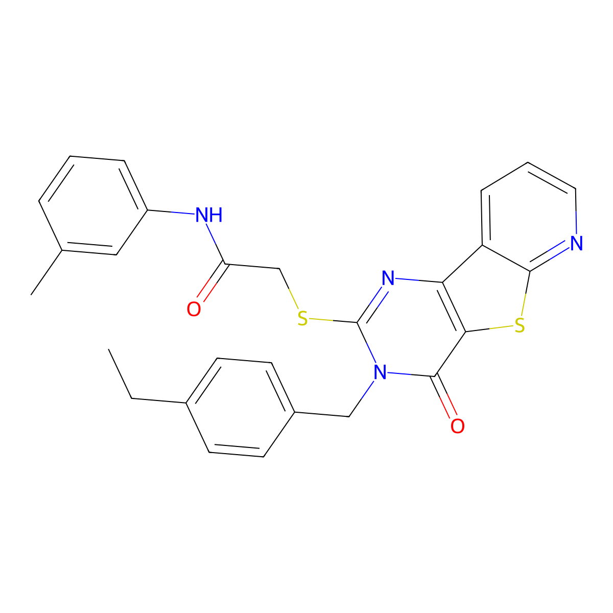 2-({5-[(4-ethylphenyl)methyl]-6-oxo-8-thia-3,5,10-triazatricyclo[7.4.0.0^{2,7}]trideca-1(9),2(7),3,10,12-pentaen-4-yl}sulfanyl)-N-(3-methylphenyl)acetamide molecular structure, CAS 1224011-40-8