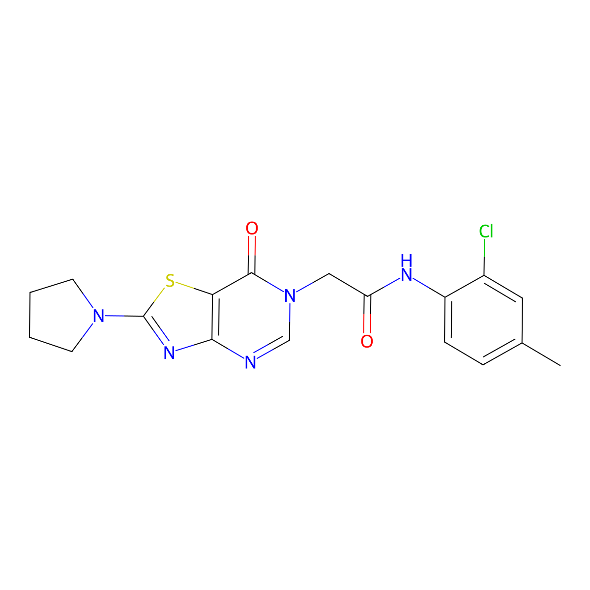 N-(2-chloro-4-methylphenyl)-2-(7-oxo-2-(pyrrolidin-1-yl)thiazolo[4,5-d]pyrimidin-6(7H)-yl)acetamide molecular structure, CAS 1224012-44-5