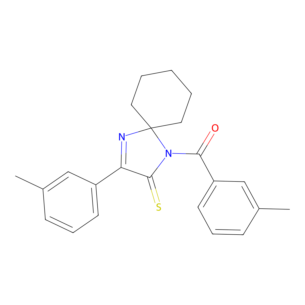 1-(3-Methylbenzoyl)-3-(3-methylphenyl)-1,4-diazaspiro[4.5]dec-3-ene-2-thione molecular structure, CAS 1224012-45-6