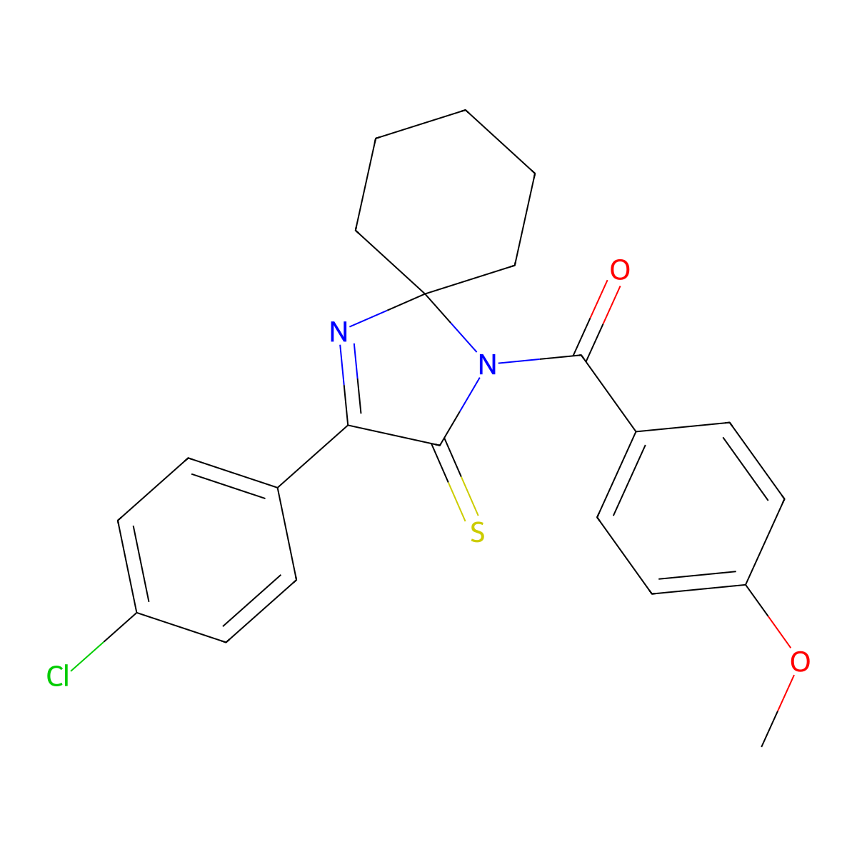 3-(4-Chlorophenyl)-1-(4-methoxybenzoyl)-1,4-diazaspiro[4.5]dec-3-ene-2-thione molecular structure, CAS 1224012-79-6