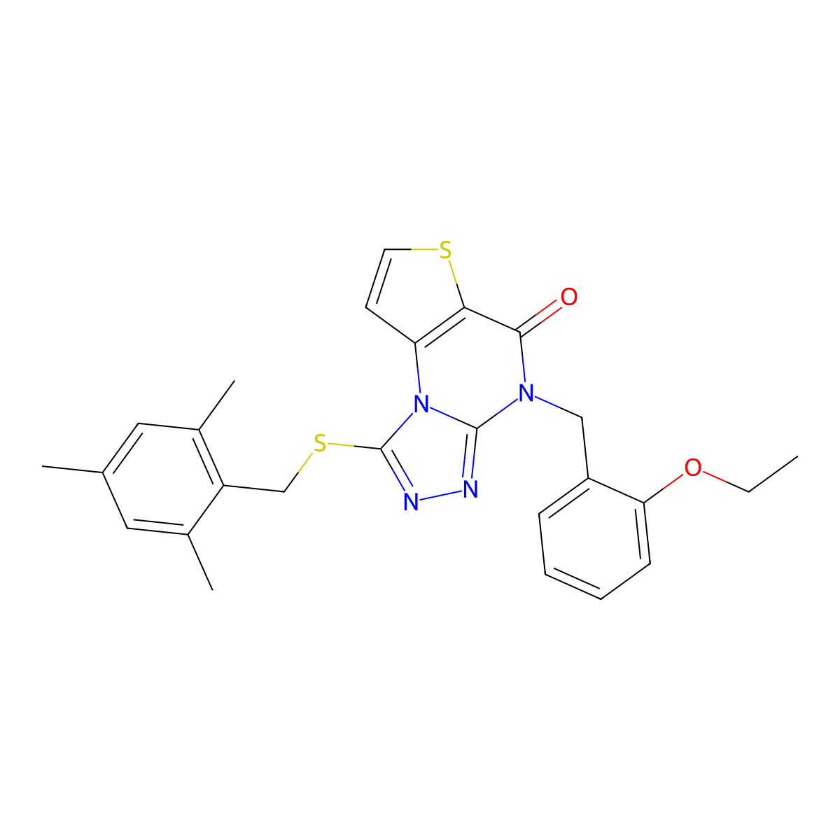 4-(2-ethoxybenzyl)-1-((2,4,6-trimethylbenzyl)thio)thieno[2,3-e][1,2,4]triazolo[4,3-a]pyrimidin-5(4H)-one molecular structure, CAS 1224012-96-7