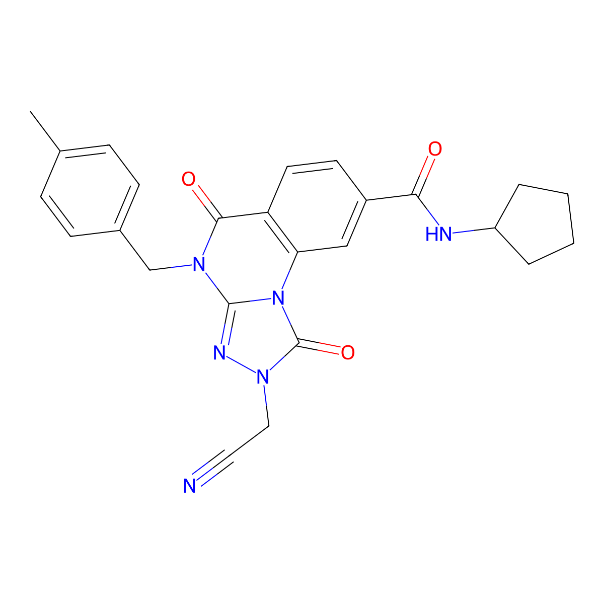 2-(cyanomethyl)-N-cyclopentyl-4-(4-methylbenzyl)-1,5-dioxo-1,2,4,5-tetrahydro-[1,2,4]triazolo[4,3-a]quinazoline-8-carboxamide molecular structure, CAS 1224013-57-3