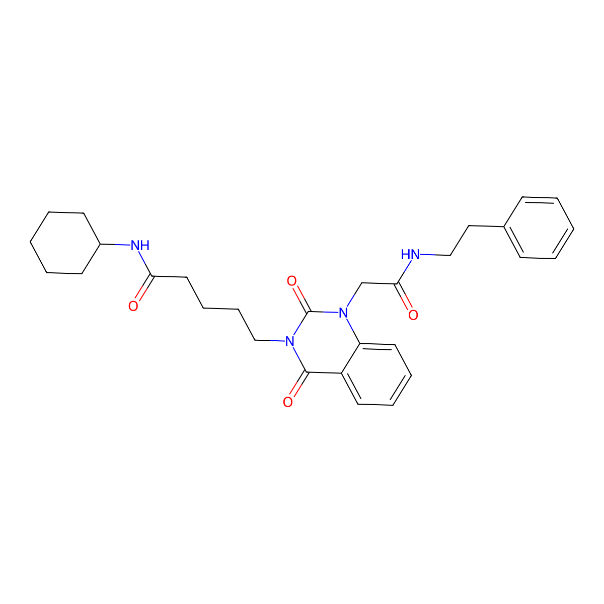 N-cyclohexyl-5-(2,4-dioxo-1-(2-oxo-2-(phenethylamino)ethyl)-1,2-dihydroquinazolin-3(4H)-yl)pentanamide molecular structure, CAS 1224013-87-9