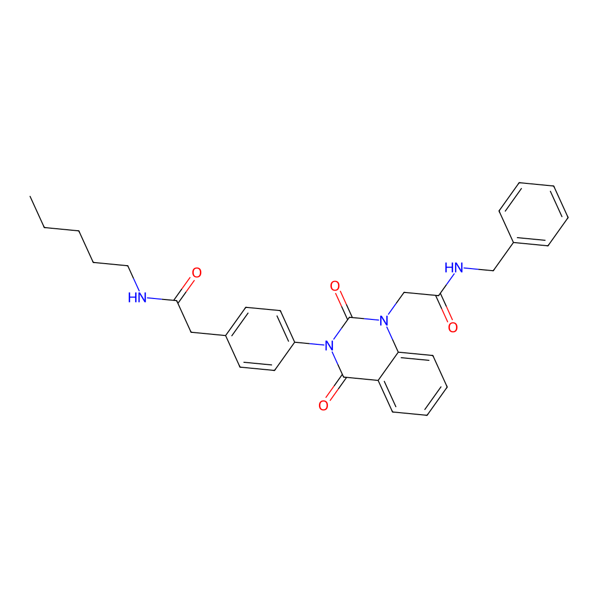 N-benzyl-2-(2,4-dioxo-3-{4-[(pentylcarbamoyl)methyl]phenyl}-1,2,3,4-tetrahydroquinazolin-1-yl)acetamide molecular structure, CAS 1224014-21-4