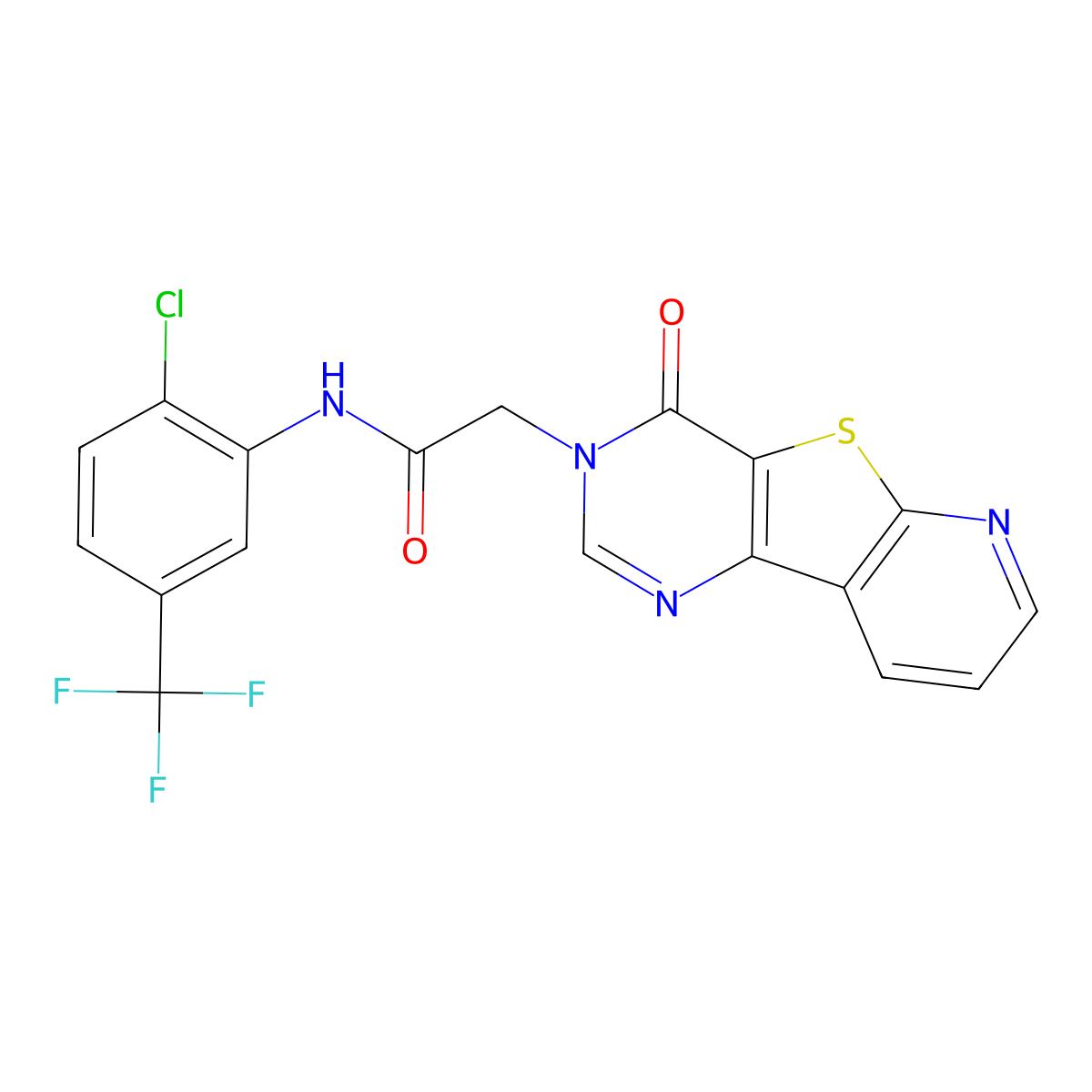 N-[2-chloro-5-(trifluoromethyl)phenyl]-2-{6-oxo-8-thia-3,5,10-triazatricyclo[7.4.0.0^{2,7}]trideca-1(9),2(7),3,10,12-pentaen-5-yl}acetamide molecular structure, CAS 1224014-91-8