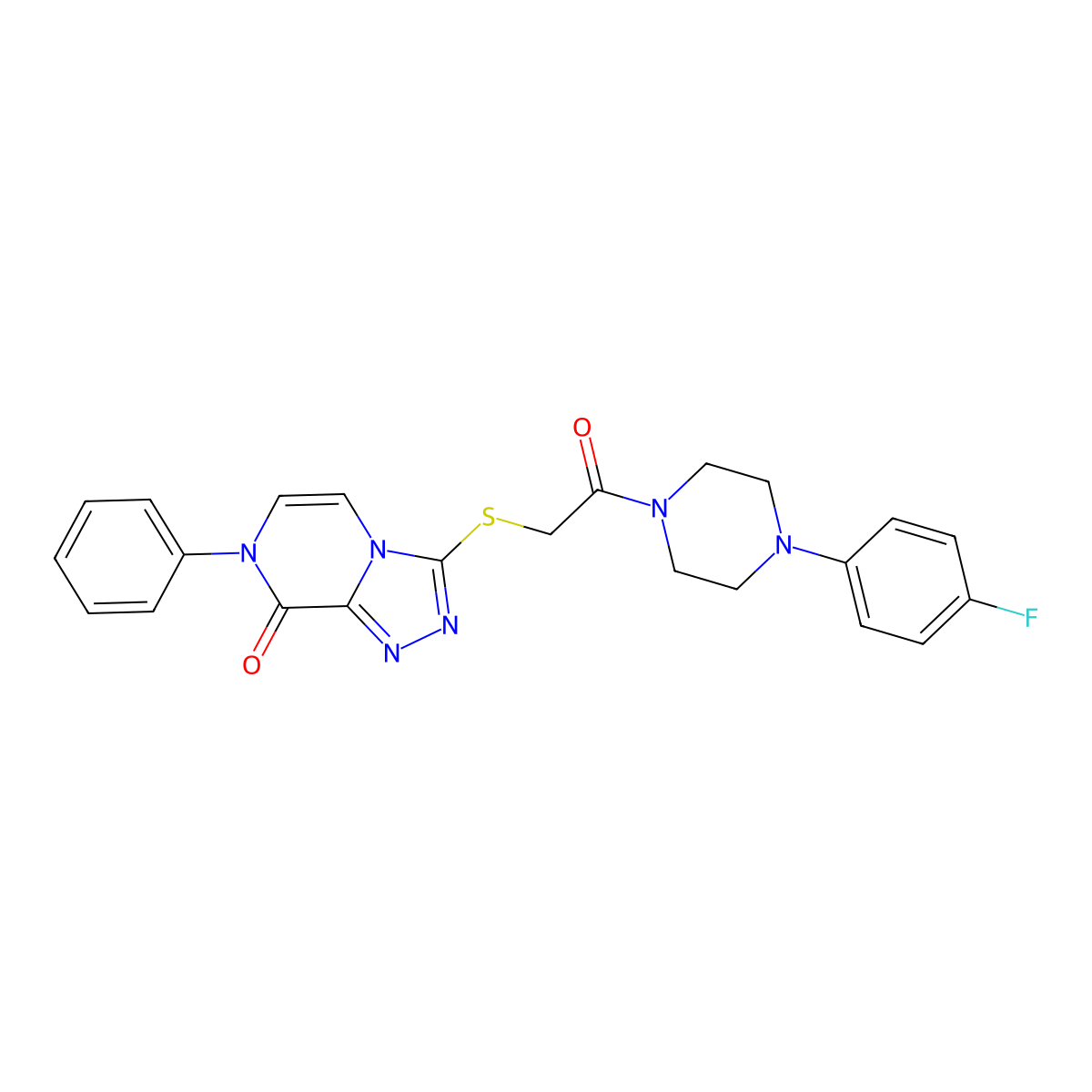 3-({2-[4-(4-fluorophenyl)piperazin-1-yl]-2-oxoethyl}thio)-7-phenyl[1,2,4]triazolo[4,3-a]pyrazin-8(7H)-one molecular structure, CAS 1224015-38-6