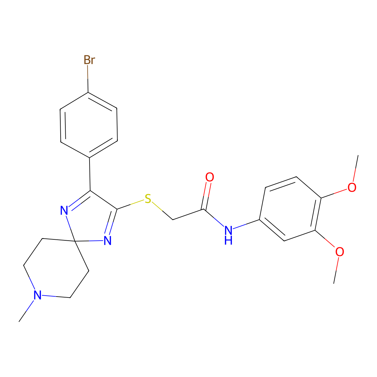 2-((3-(4-bromophenyl)-8-methyl-1,4,8-triazaspiro[4.5]deca-1,3-dien-2-yl)thio)-N-(3,4-dimethoxyphenyl)acetamide molecular structure, CAS 1224015-65-9