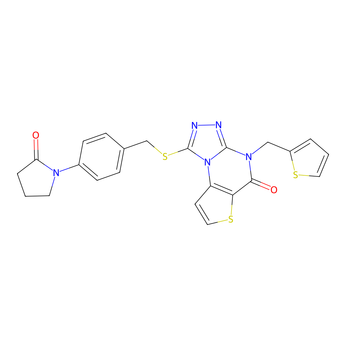 1-((4-(2-oxopyrrolidin-1-yl)benzyl)thio)-4-(thiophen-2-ylmethyl)thieno[2,3-e][1,2,4]triazolo[4,3-a]pyrimidin-5(4H)-one molecular structure, CAS 1224015-78-4