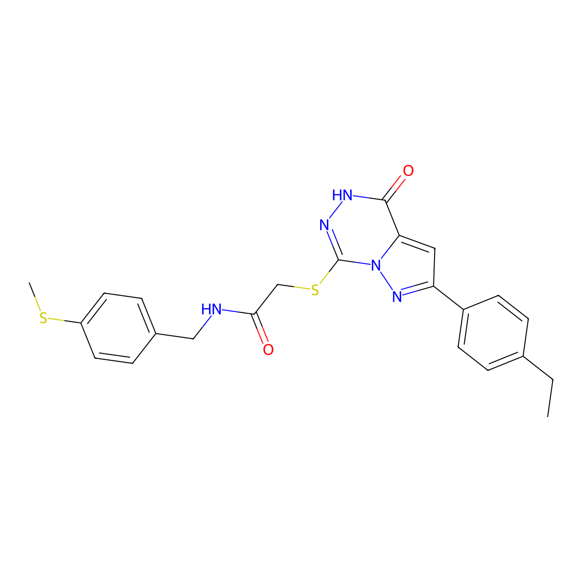 2-((8-(4-ethylphenyl)-(oxo)dihydropyrazolo[1,5-d][1,2,4]triazin-2-yl)thio)-N-(4-(methylthio)benzyl)acetamide molecular structure, CAS 1224015-94-4