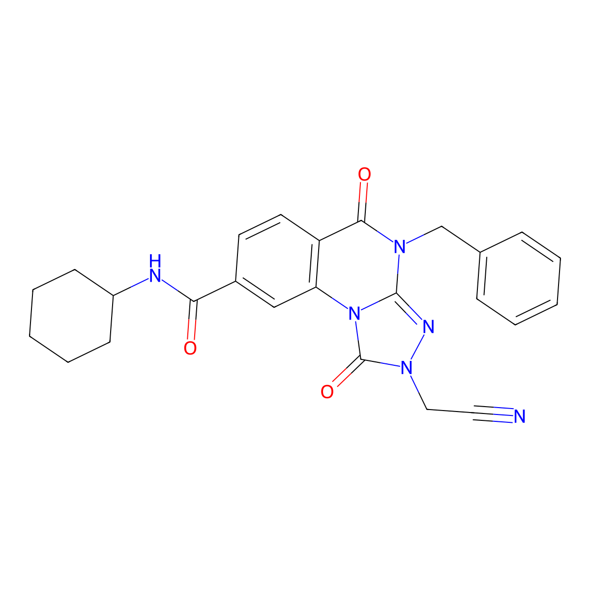 4-benzyl-2-(cyanomethyl)-N-cyclohexyl-1,5-dioxo-1H,2H,4H,5H-[1,2,4]triazolo[4,3-a]quinazoline-8-carboxamide molecular structure, CAS 1224016-04-9
