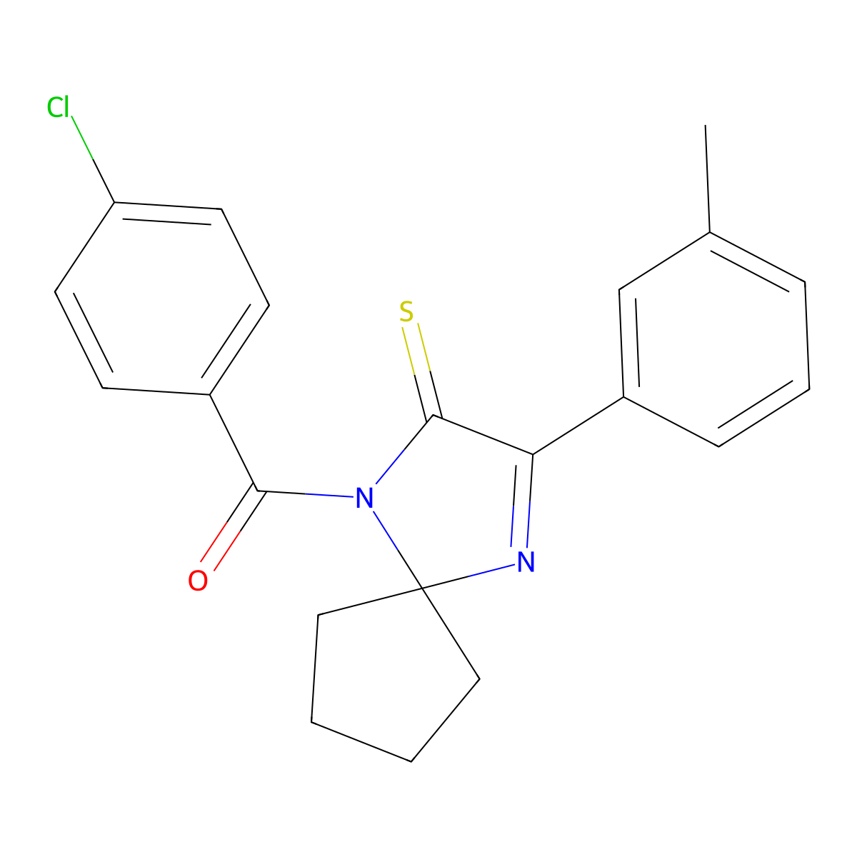 1-(4-Chlorobenzoyl)-3-(3-methylphenyl)-1,4-diazaspiro[4.4]non-3-ene-2-thione molecular structure, CAS 1224016-85-6