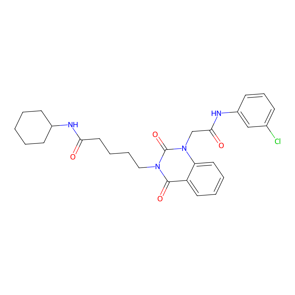 5-(1-(2-((3-chlorophenyl)amino)-2-oxoethyl)-2,4-dioxo-1,2-dihydroquinazolin-3(4H)-yl)-N-cyclohexylpentanamide molecular structure, CAS 1224017-71-3