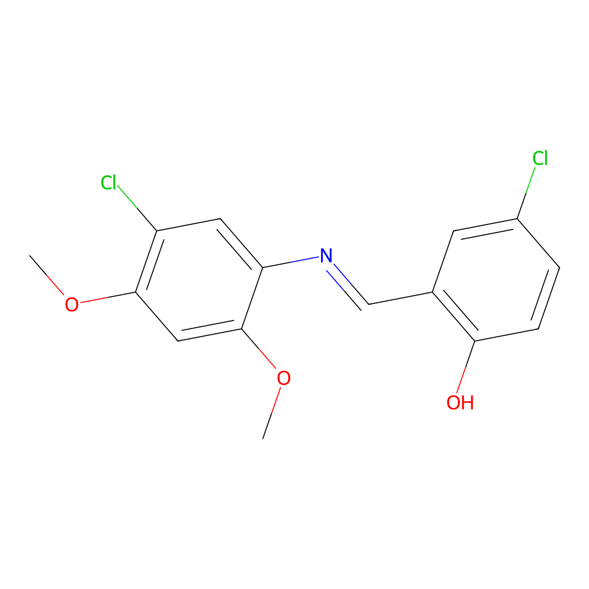 4-chloro-2-{(E)-[(5-chloro-2,4-dimethoxyphenyl)imino]methyl}phenol molecular structure, CAS 1224018-75-0