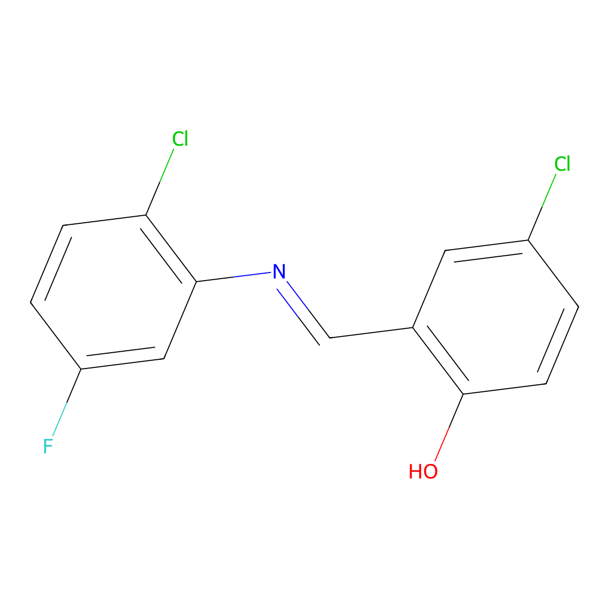 4-chloro-2-{(E)-[(2-chloro-5-fluorophenyl)imino]methyl}phenol molecular structure, CAS 1224018-77-2