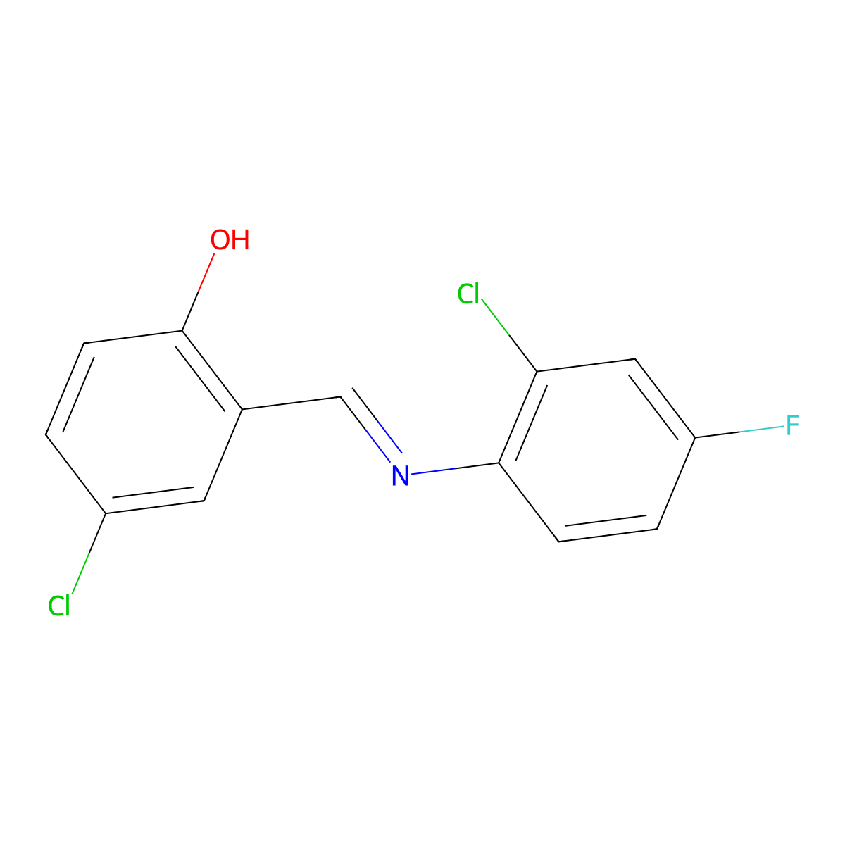 4-chloro-2-{(E)-[(2-chloro-4-fluorophenyl)imino]methyl}phenol molecular structure, CAS 1224018-99-8