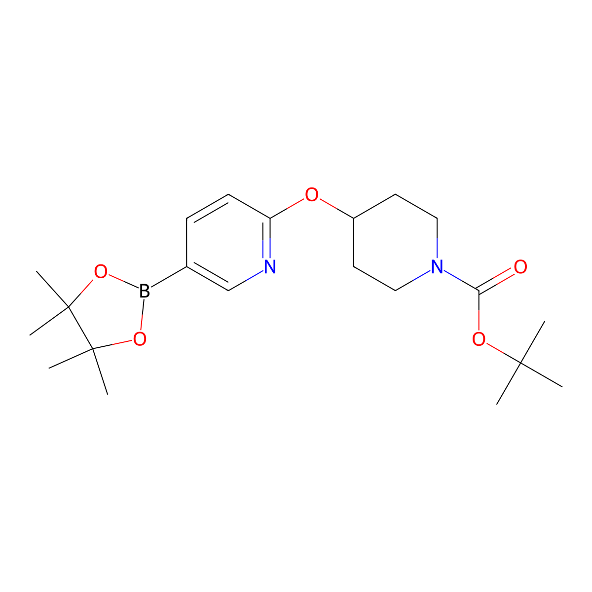 tert-Butyl 4-((5-(4,4,5,5-tetramethyl-1,3,2-dioxaborolan-2-yl)pyridin-2-yl)oxy)piperidine-1-carboxylate molecular structure, CAS 1224046-15-4