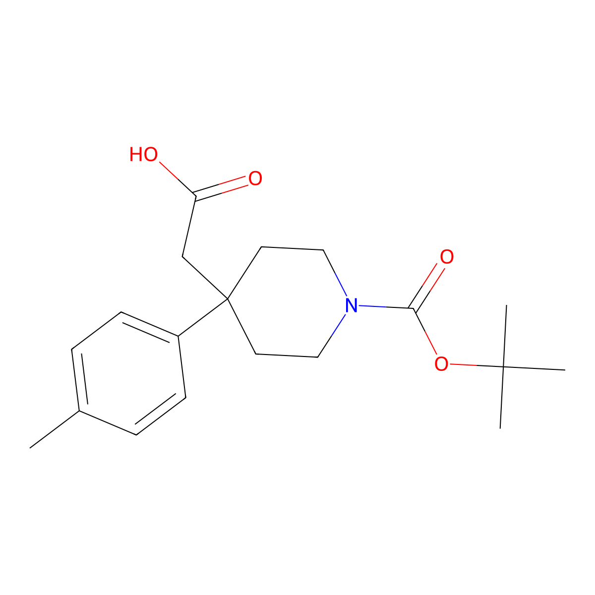 2-[1-(tert-Butoxycarbonyl)-4-p-tolylpiperidin-4-yl]acetic acid molecular structure, CAS 1224046-91-6