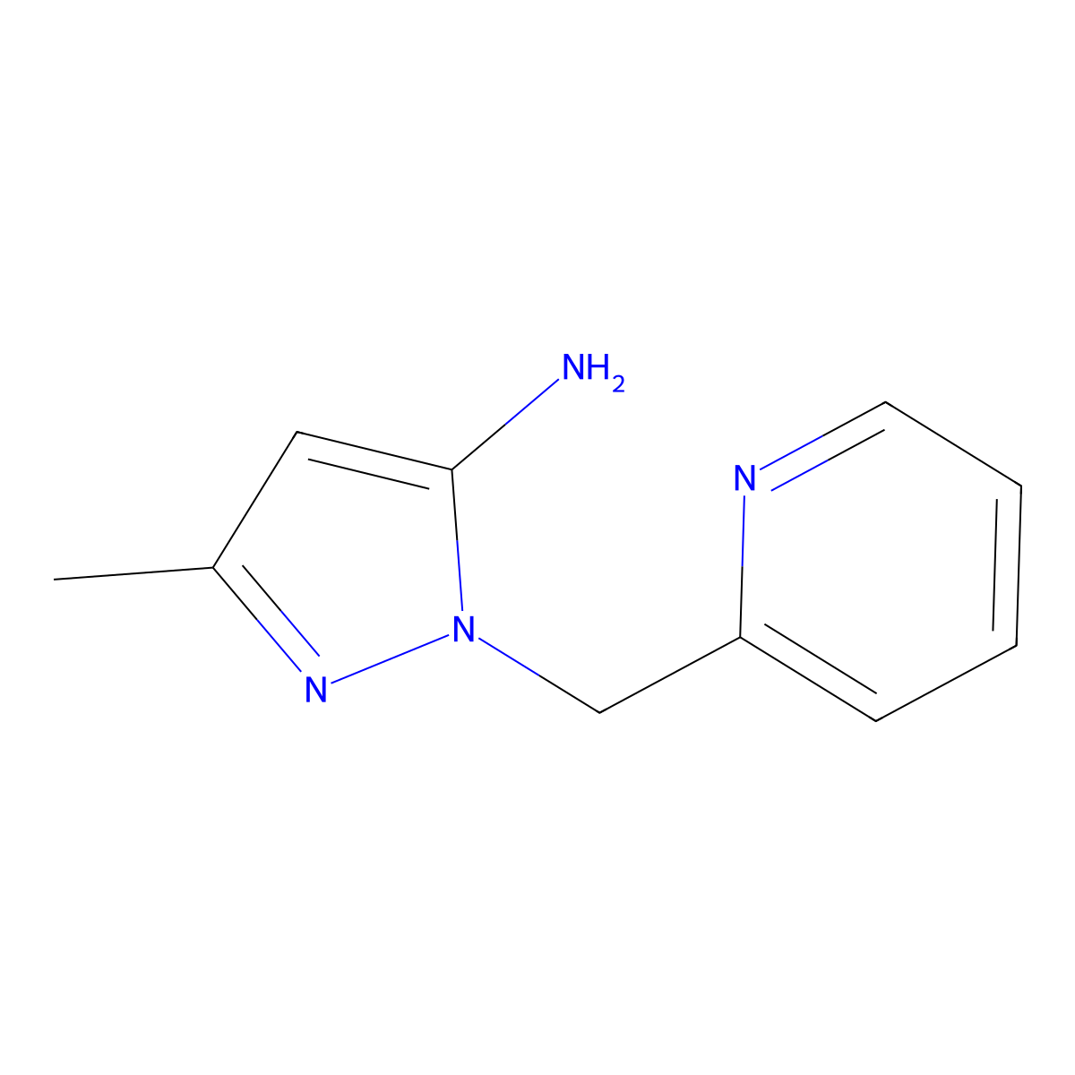 3-Methyl-1-(pyridin-2-ylmethyl)-1H-pyrazol-5-amine molecular structure, CAS 1224047-98-6