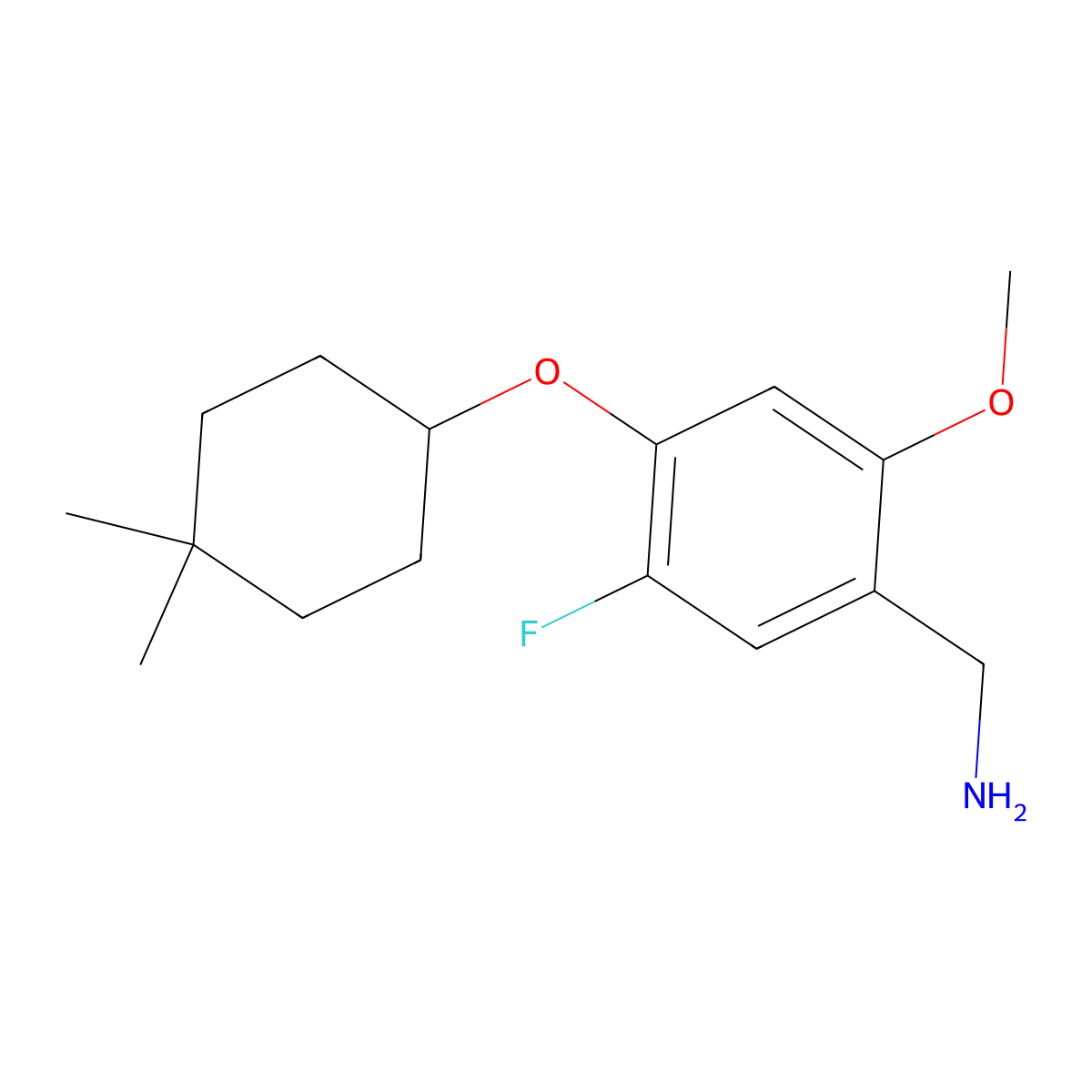 (4-((4,4-Dimethylcyclohexyl)oxy)-5-fluoro-2-methoxyphenyl)methanamine molecular structure, CAS 1224048-15-0