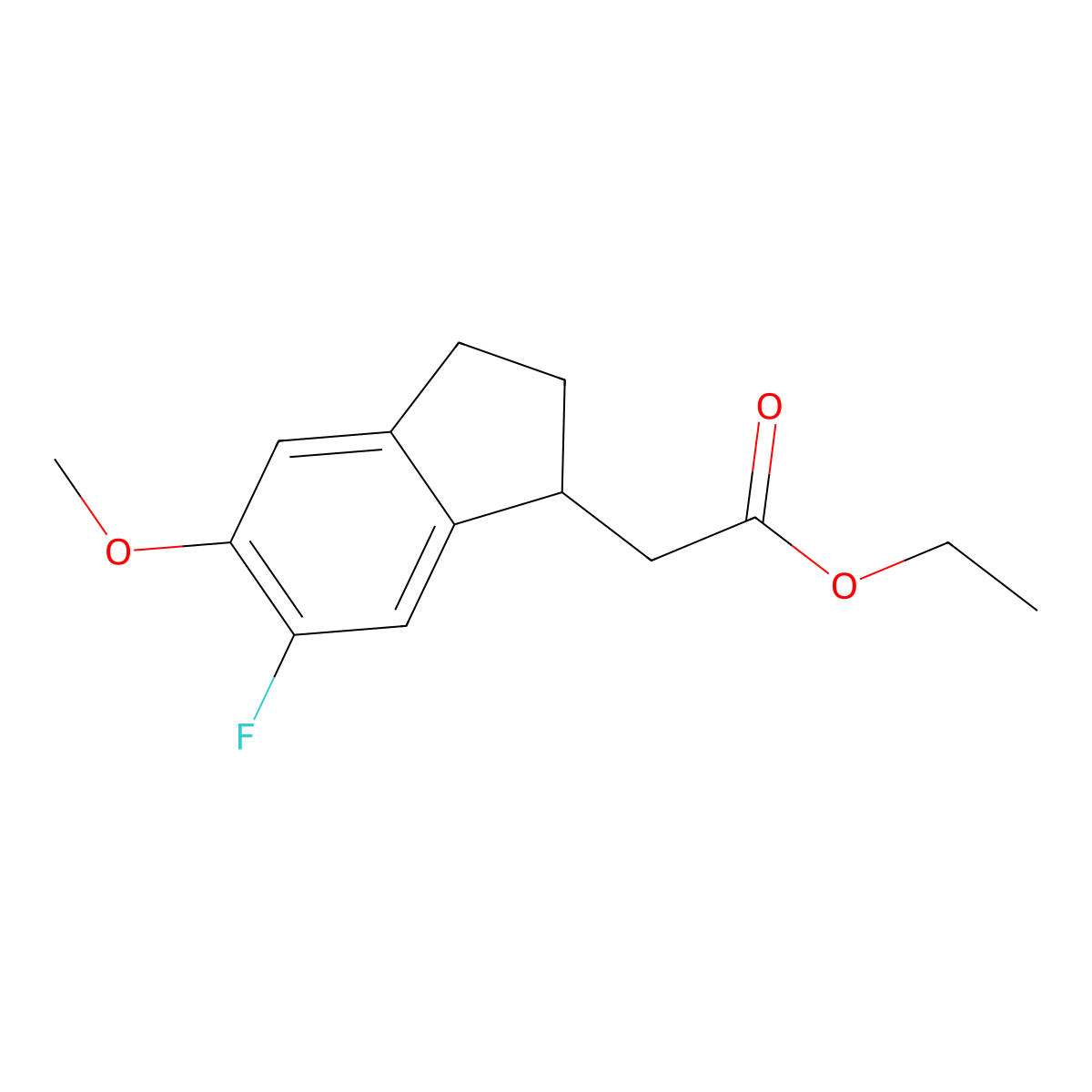 ethyl 2-(6-fluoro-5-methoxy-2,3-dihydro-1H-inden-1-yl)acetate molecular structure, CAS 1224104-16-8