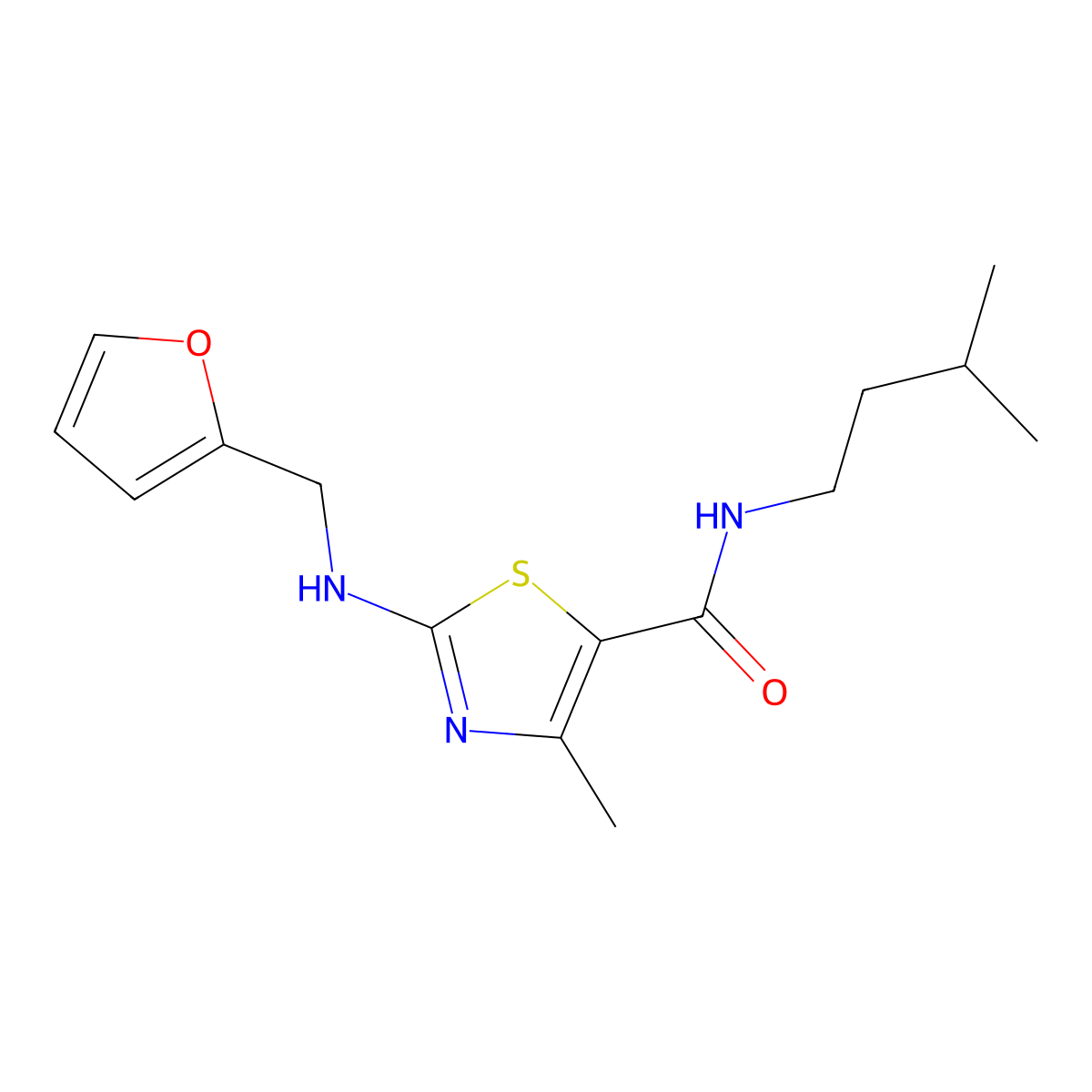 2-[(furan-2-ylmethyl)amino]-4-methyl-N-(3-methylbutyl)-1,3-thiazole-5-carboxamide molecular structure, CAS 1224129-35-4