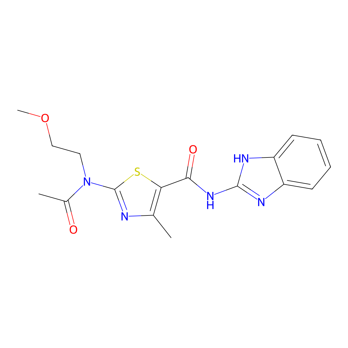2-[acetyl(2-methoxyethyl)amino]-N-(1,3-dihydro-2H-benzimidazol-2-ylidene)-4-methyl-1,3-thiazole-5-carboxamide molecular structure, CAS 1224129-55-8