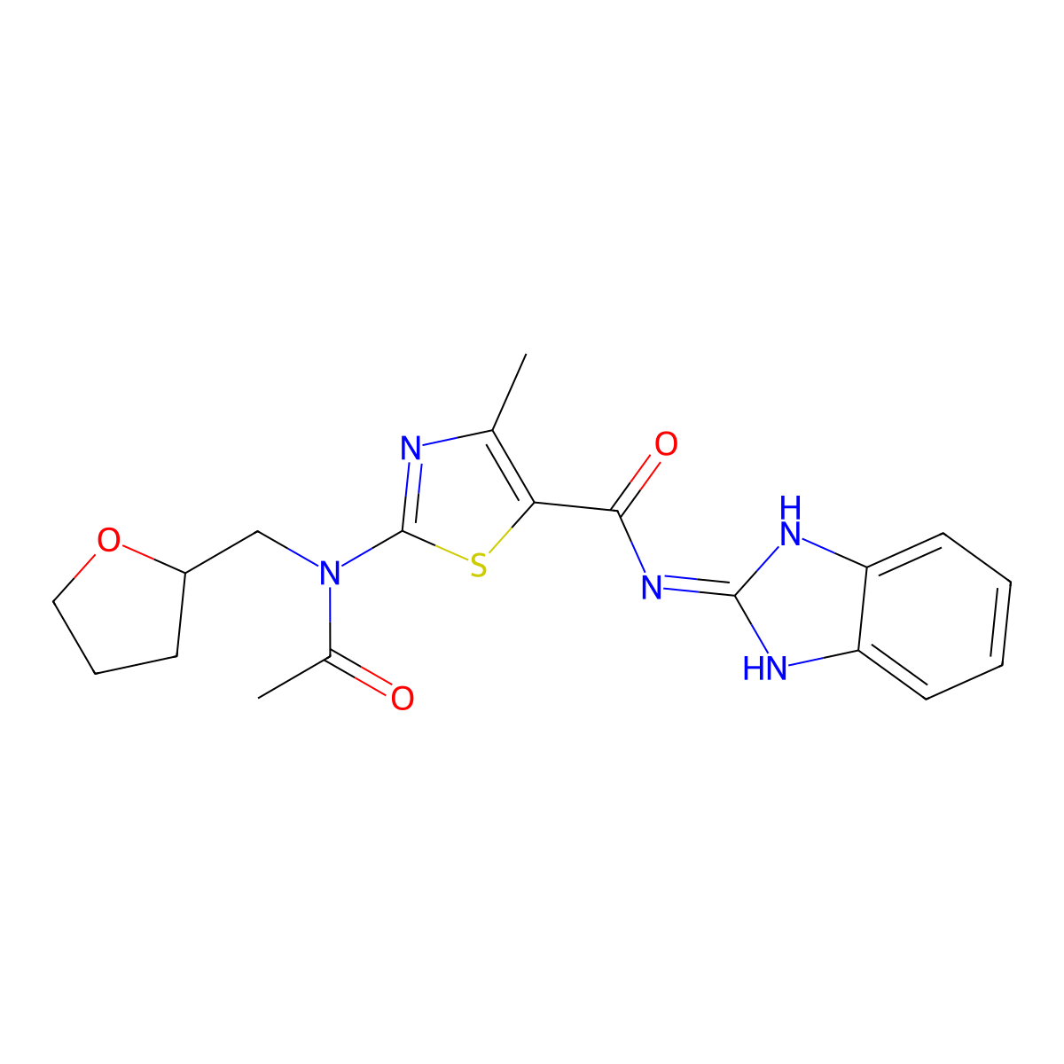 2-[acetyl(tetrahydrofuran-2-ylmethyl)amino]-N-(1,3-dihydro-2H-benzimidazol-2-ylidene)-4-methyl-1,3-thiazole-5-carboxamide molecular structure, CAS 1224129-64-9