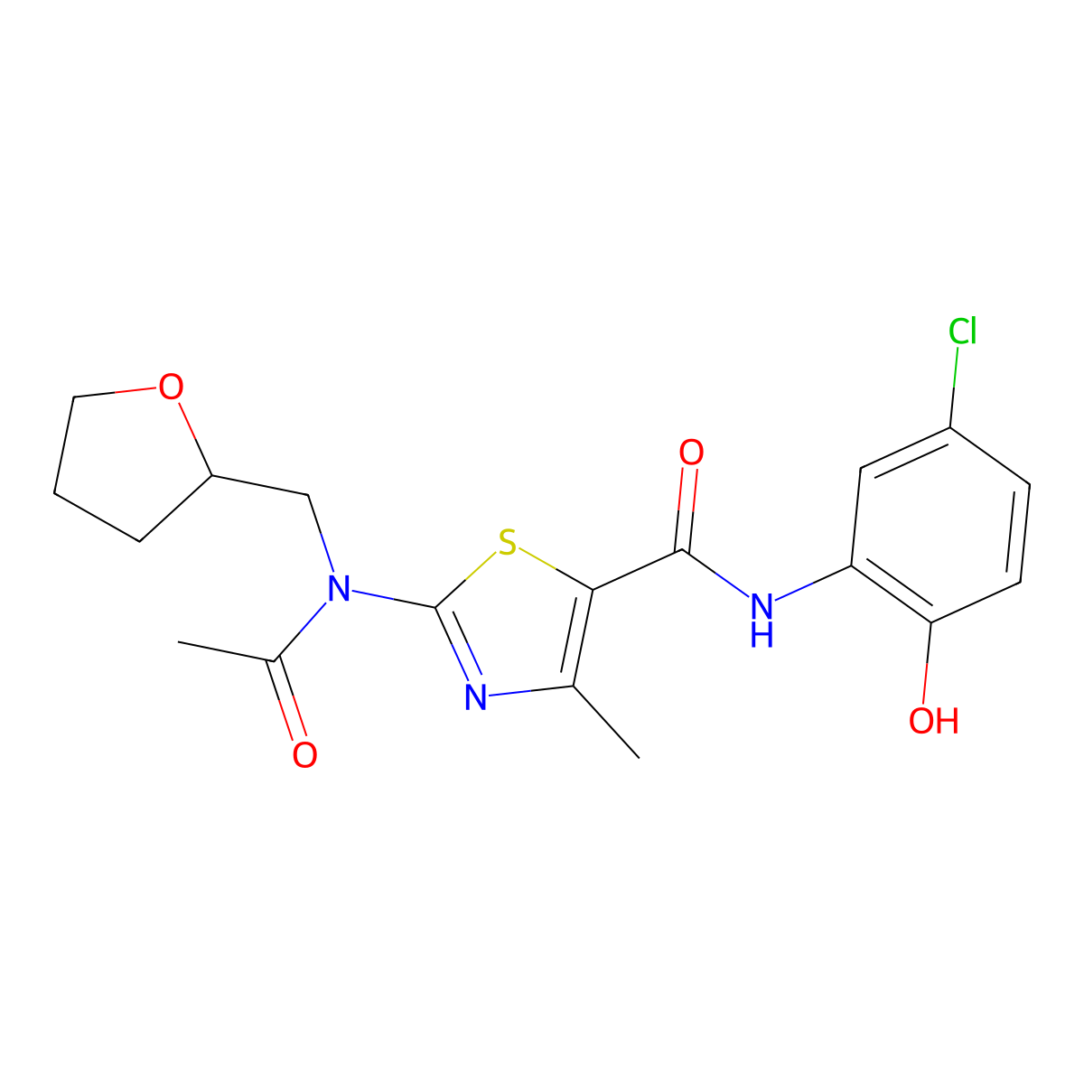 2-[acetyl(tetrahydrofuran-2-ylmethyl)amino]-N-(5-chloro-2-hydroxyphenyl)-4-methyl-1,3-thiazole-5-carboxamide molecular structure, CAS 1224129-69-4