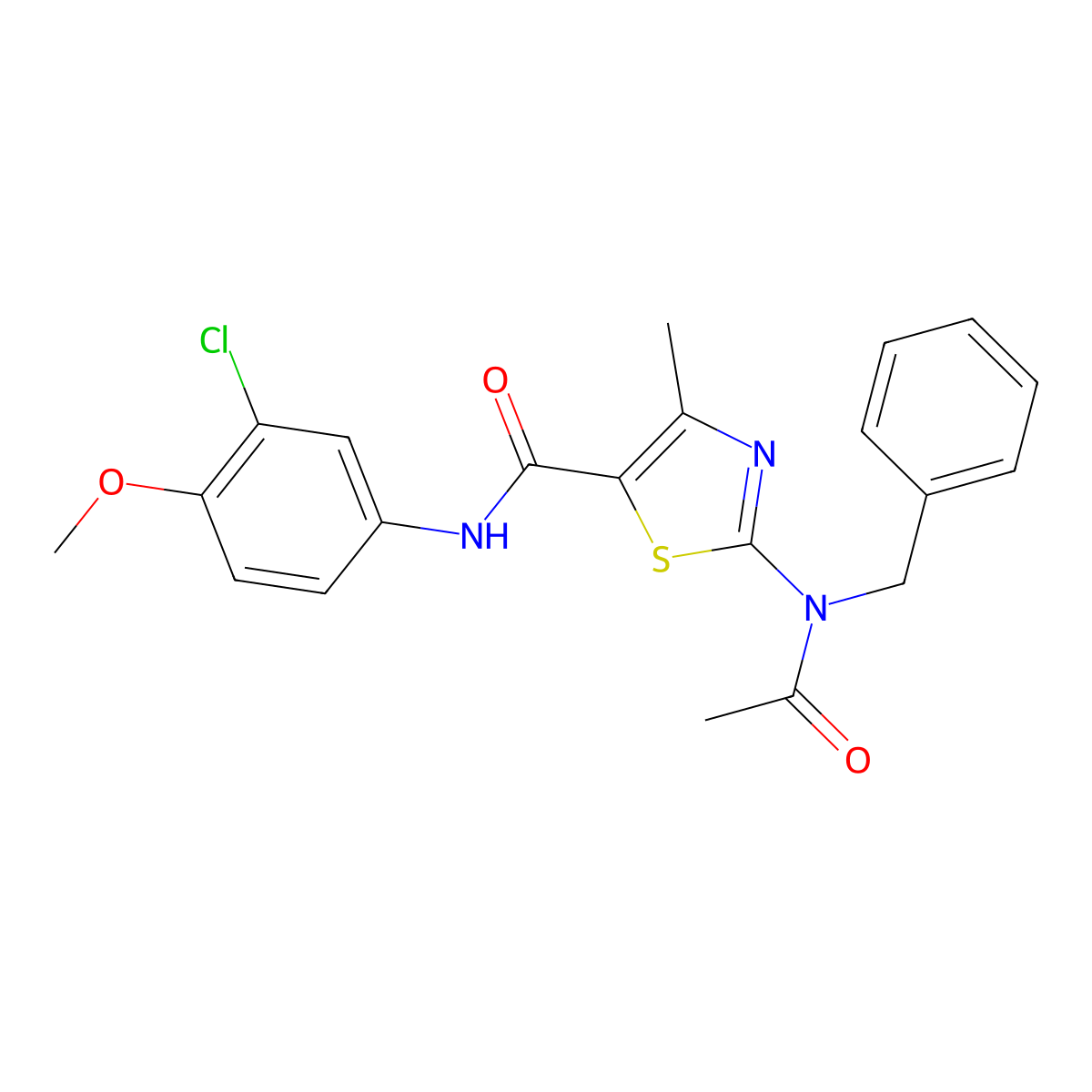 2-[acetyl(benzyl)amino]-N-(3-chloro-4-methoxyphenyl)-4-methyl-1,3-thiazole-5-carboxamide molecular structure, CAS 1224129-97-8