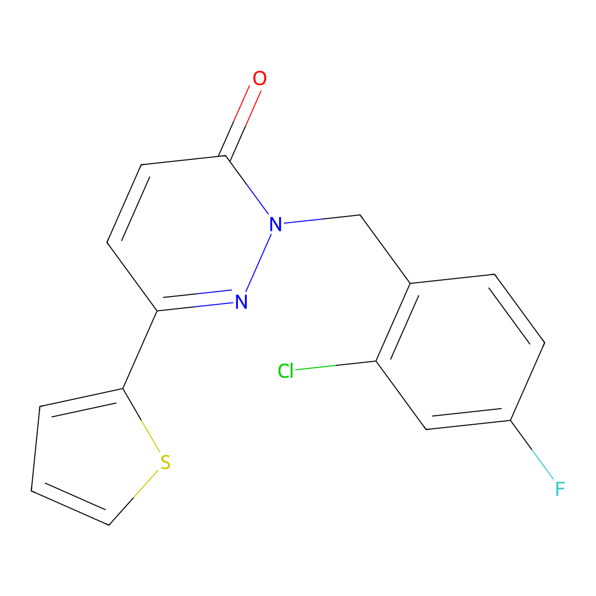 2-(2-chloro-4-fluorobenzyl)-6-(thiophen-2-yl)pyridazin-3(2H)-one molecular structure, CAS 1224130-29-3