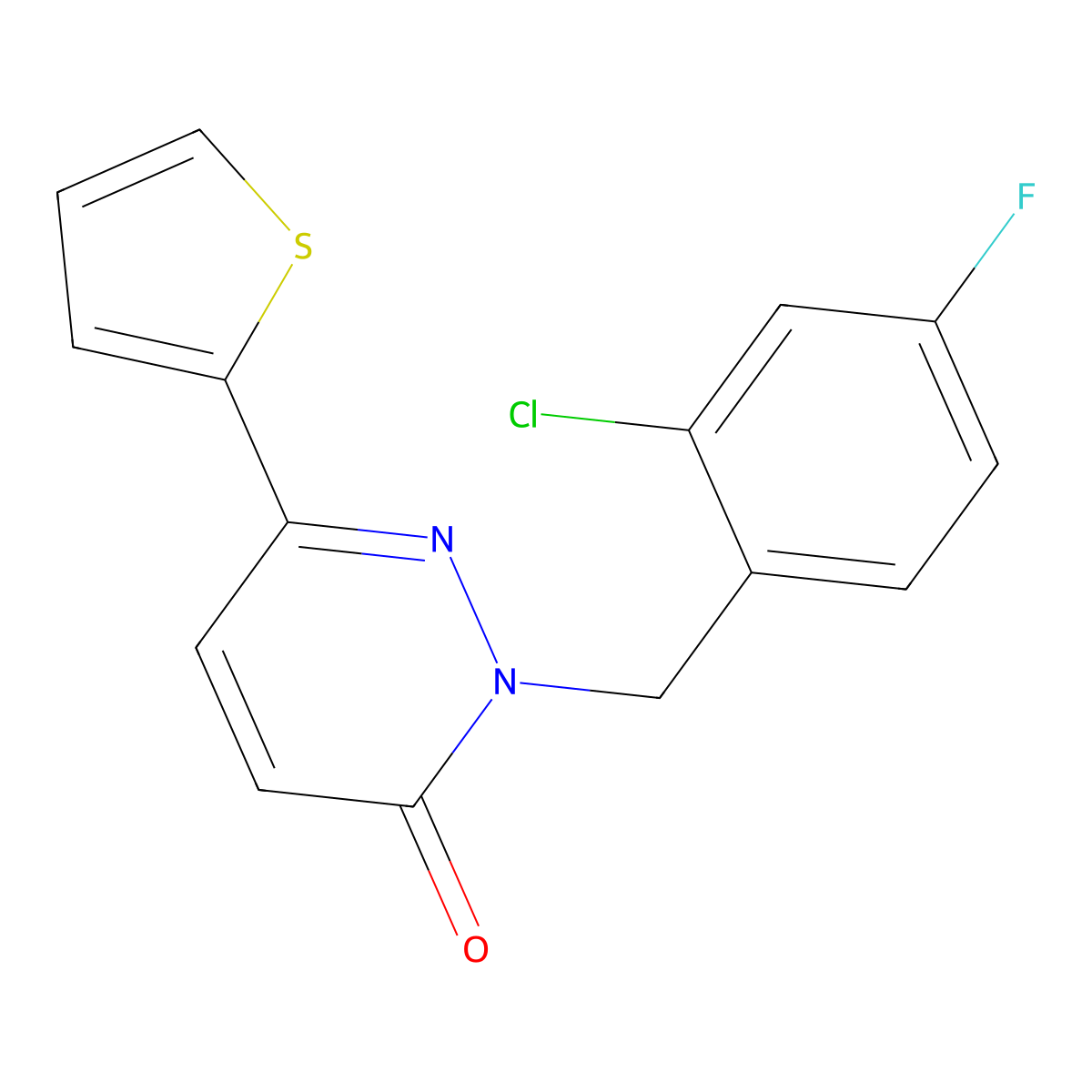 2-(2-chloro-4-fluorobenzyl)-6-(thiophen-2-yl)pyridazin-3(2H)-one molecular structure, CAS 1224130-29-3