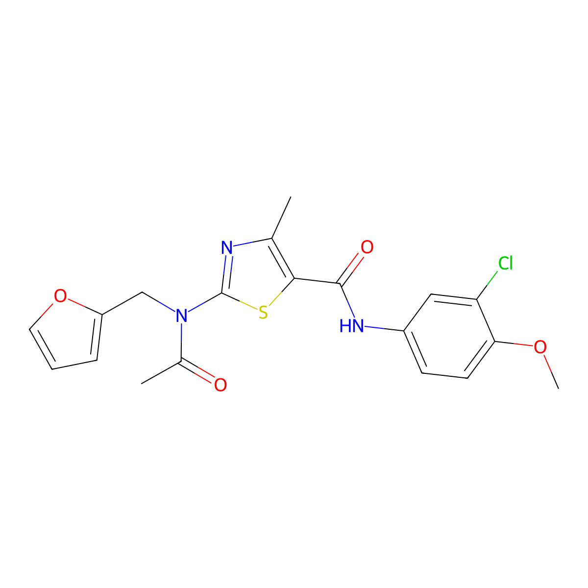 2-[acetyl(2-furylmethyl)amino]-N-(3-chloro-4-methoxyphenyl)-4-methyl-1,3-thiazole-5-carboxamide molecular structure, CAS 1224130-38-4