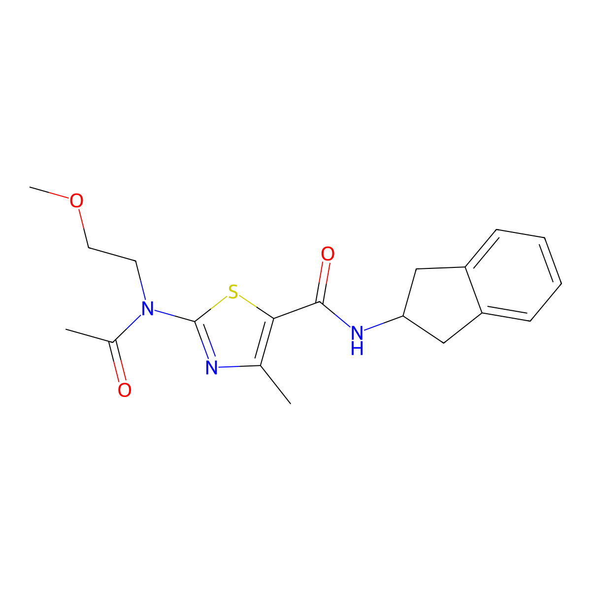 2-[acetyl(2-methoxyethyl)amino]-N-(2,3-dihydro-1H-inden-2-yl)-4-methyl-1,3-thiazole-5-carboxamide molecular structure, CAS 1224154-91-9