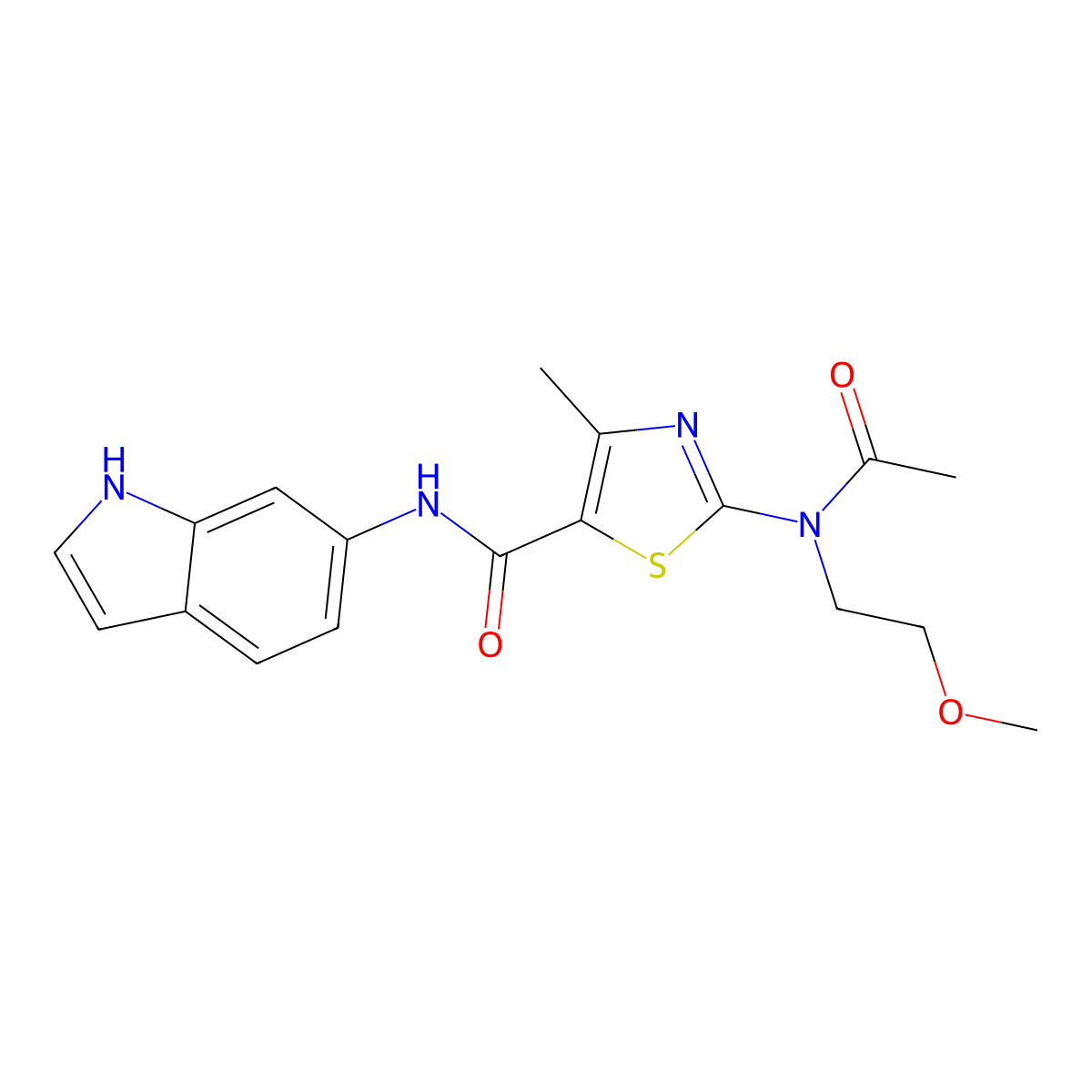 2-[acetyl(2-methoxyethyl)amino]-N-(1H-indol-6-yl)-4-methyl-1,3-thiazole-5-carboxamide molecular structure, CAS 1224155-08-1