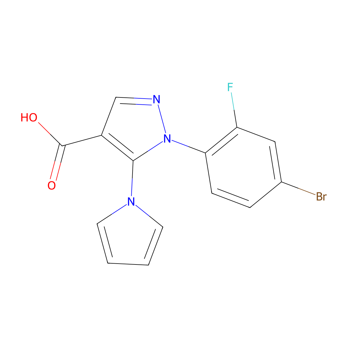 1-(4-bromo-2-fluorophenyl)-5-(1H-pyrrol-1-yl)-1H-pyrazole-4-carboxylic acid molecular structure, CAS 1224155-10-5