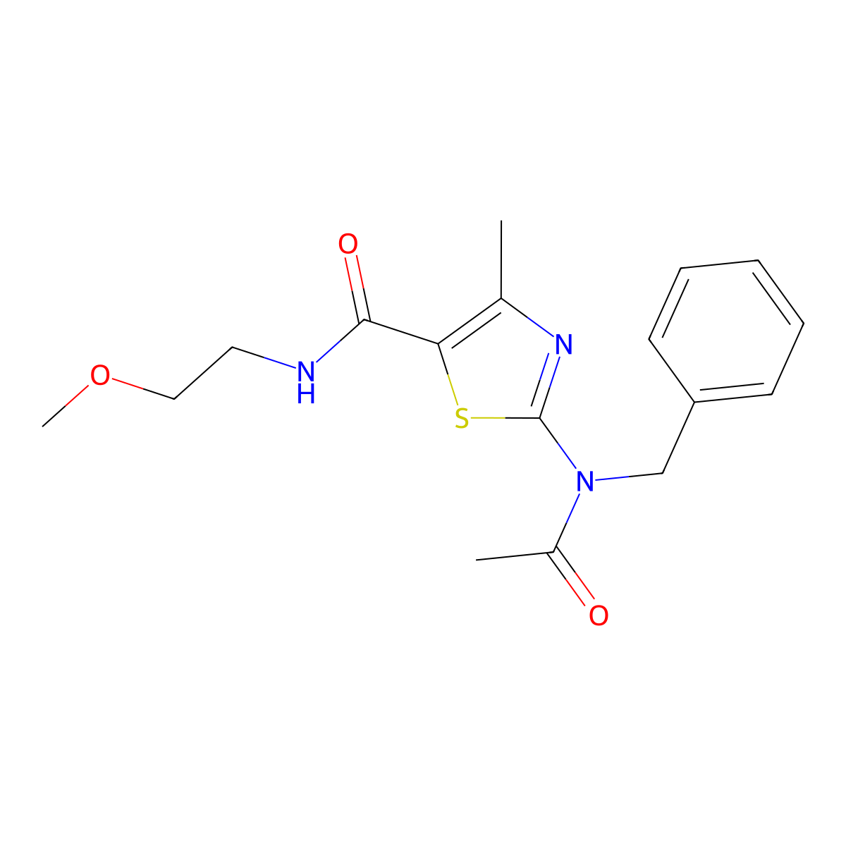 2-[acetyl(benzyl)amino]-N-(2-methoxyethyl)-4-methyl-1,3-thiazole-5-carboxamide molecular structure, CAS 1224155-39-8