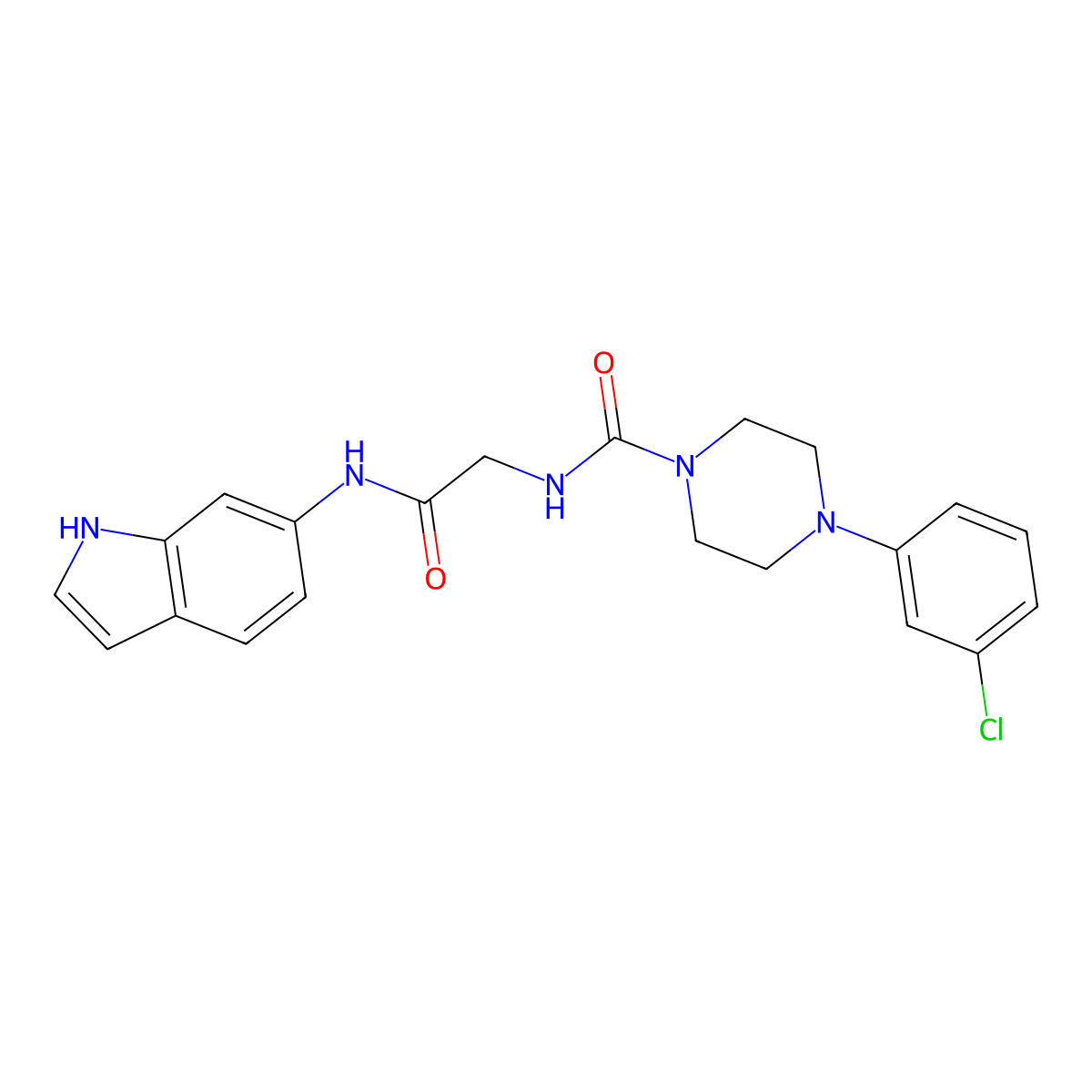 4-(3-chlorophenyl)-N-[2-(1H-indol-6-ylamino)-2-oxoethyl]piperazine-1-carboxamide molecular structure, CAS 1224156-55-1