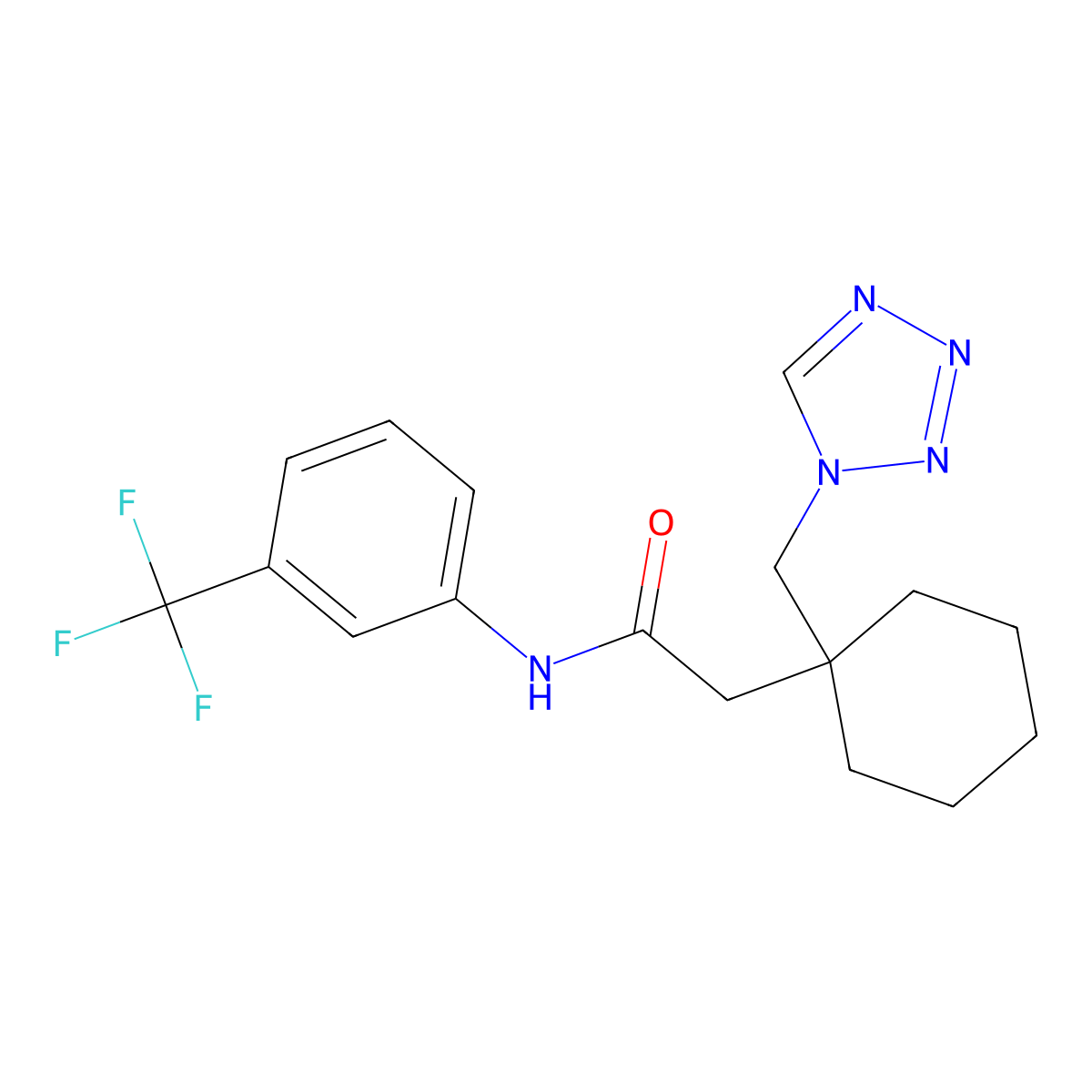 2-[1-(1H-tetrazol-1-ylmethyl)cyclohexyl]-N-[3-(trifluoromethyl)phenyl]acetamide molecular structure, CAS 1224156-85-7