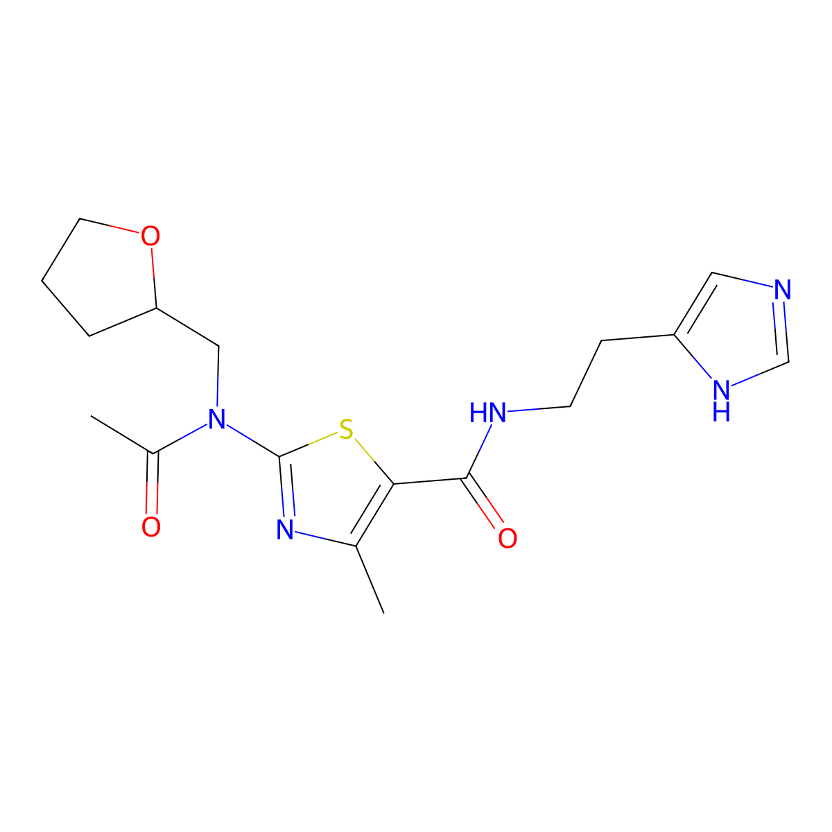 2-[acetyl(tetrahydro-2-furanylmethyl)amino]-N-[2-(1H-imidazol-4-yl)ethyl]-4-methyl-1,3-thiazole-5-carboxamide molecular structure, CAS 1224156-95-9