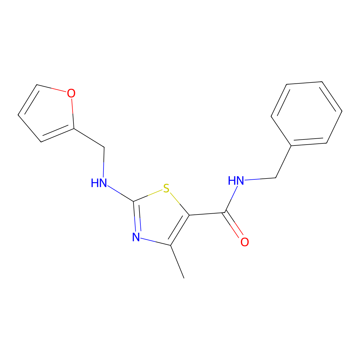 N-benzyl-2-[(furan-2-ylmethyl)amino]-4-methyl-1,3-thiazole-5-carboxamide molecular structure, CAS 1224159-44-7