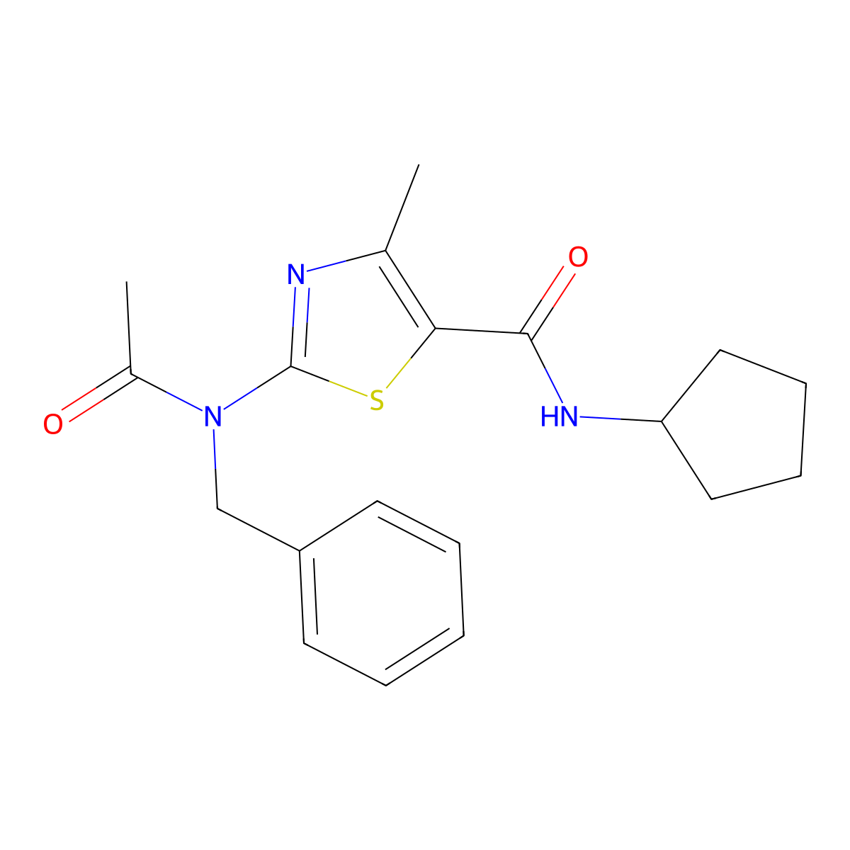 2-[acetyl(benzyl)amino]-N-cyclopentyl-4-methyl-1,3-thiazole-5-carboxamide molecular structure, CAS 1224160-02-4