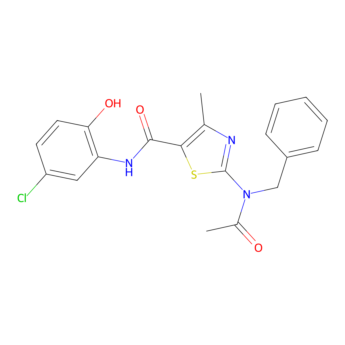 2-[acetyl(benzyl)amino]-N-(5-chloro-2-hydroxyphenyl)-4-methyl-1,3-thiazole-5-carboxamide molecular structure, CAS 1224160-04-6