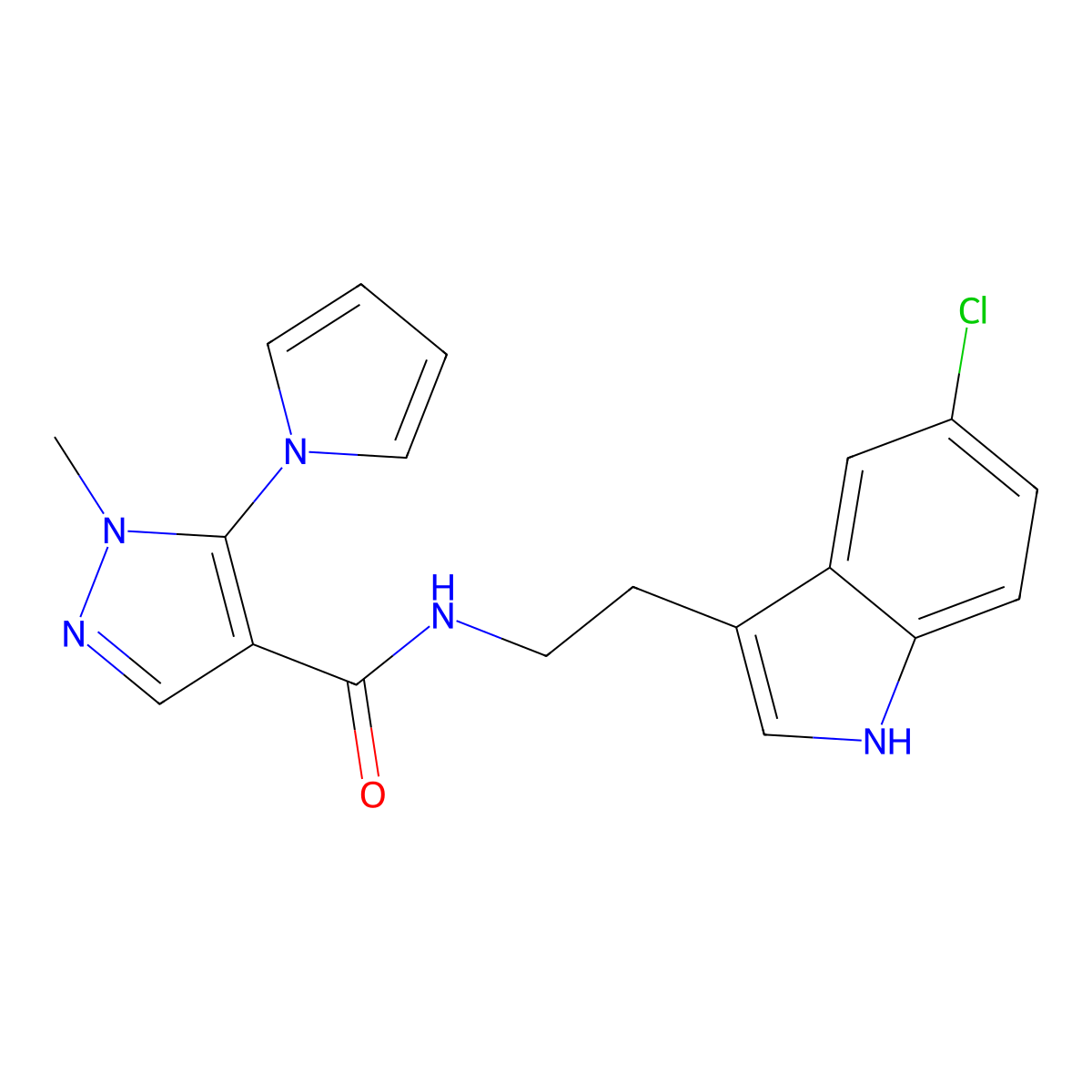 N-(2-(5-chloro-1H-indol-3-yl)ethyl)-1-methyl-5-(1H-pyrrol-1-yl)-1H-pyrazole-4-carboxamide molecular structure, CAS 1224160-29-5