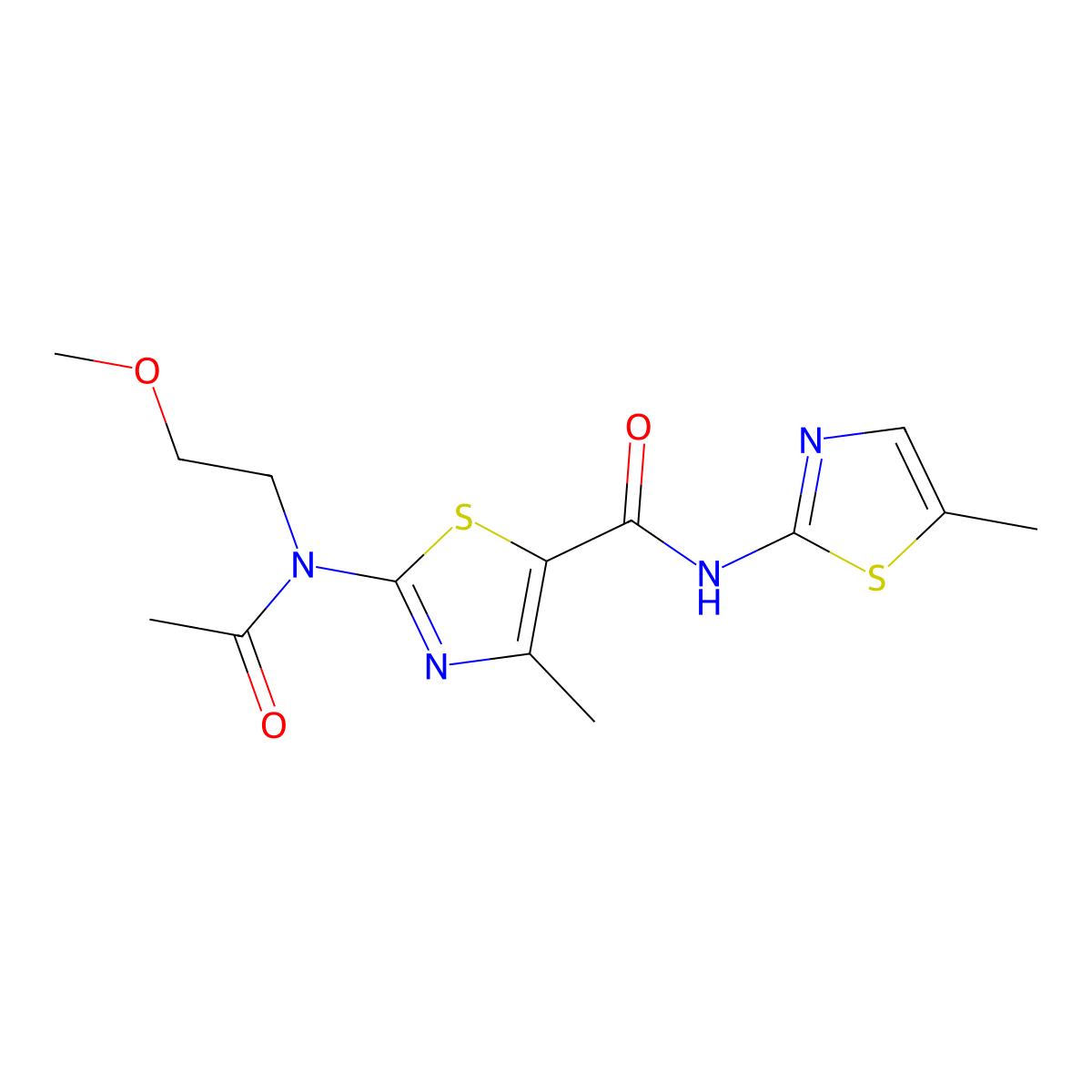 2-[acetyl(2-methoxyethyl)amino]-4-methyl-N-(5-methyl-1,3-thiazol-2-yl)-1,3-thiazole-5-carboxamide molecular structure, CAS 1224160-40-0
