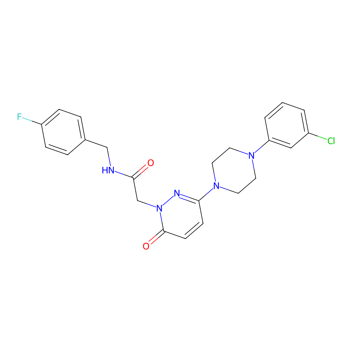 2-(3-(4-(3-chlorophenyl)piperazin-1-yl)-6-oxopyridazin-1(6H)-yl)-N-(4-fluorobenzyl)acetamide molecular structure, CAS 1224160-54-6