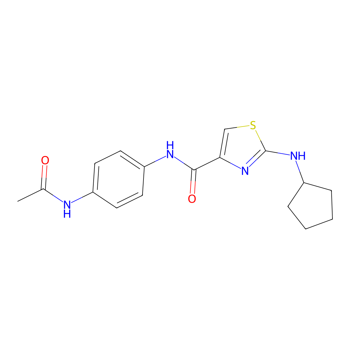 N-[4-(acetylamino)phenyl]-2-(cyclopentylamino)-1,3-thiazole-4-carboxamide molecular structure, CAS 1224160-57-9
